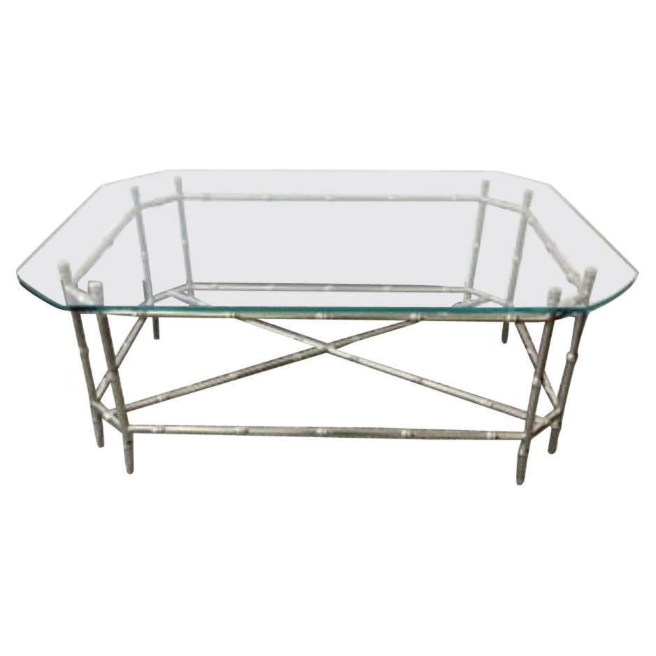 Wonderful Maison Baguès Glass Polished Nickel Faux Bamboo Coffee Cocktail Table