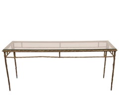 Wonderful Maison Bagues Style French Leaf Bronze Glass Coffee Cocktail Table