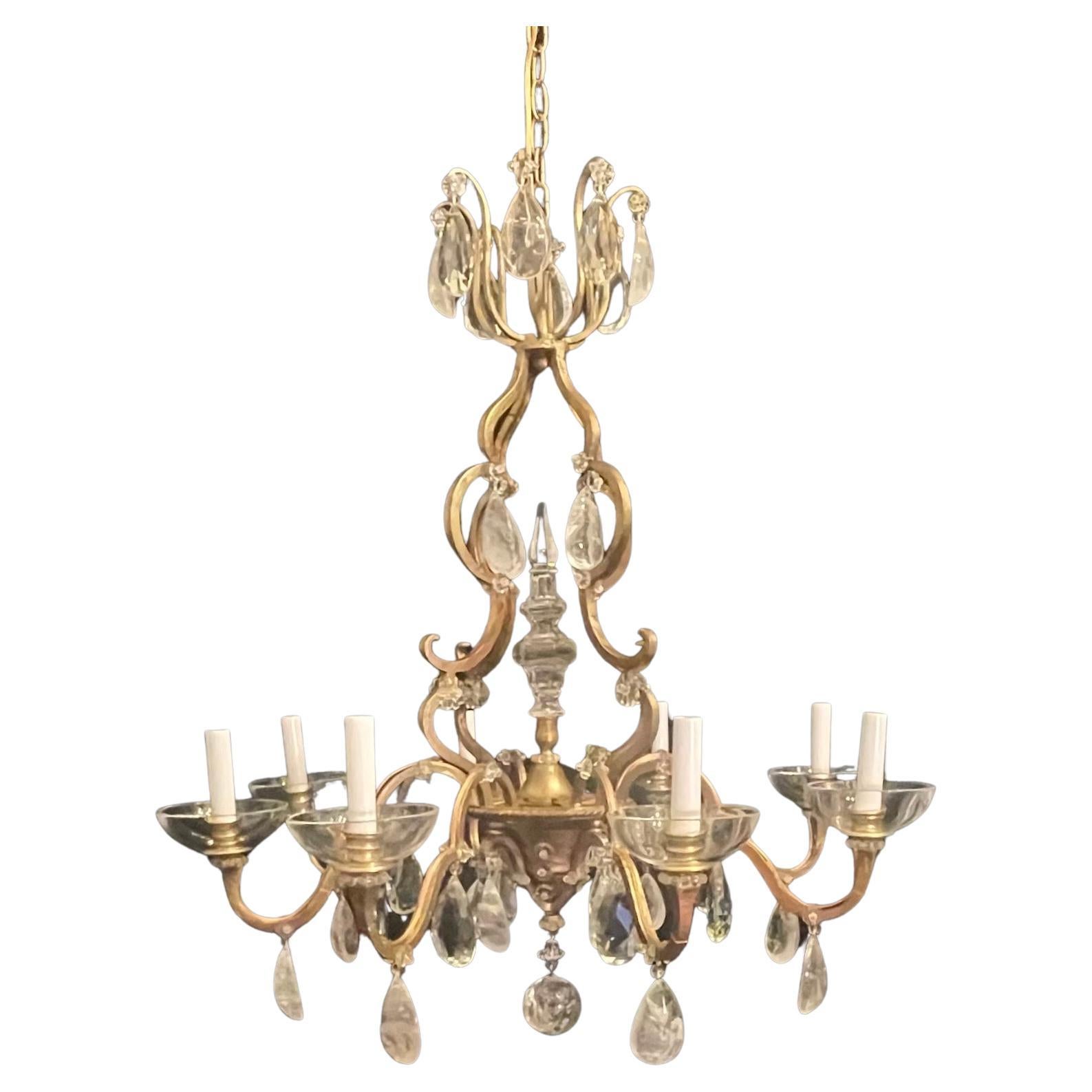 Wonderful Maison Baguès Louis XVI Large Rock Crystal Eight-Light Chandelier