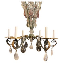 Wonderful Maison Baguès Rock Crystal Green Beaded Lattice French Chandelier