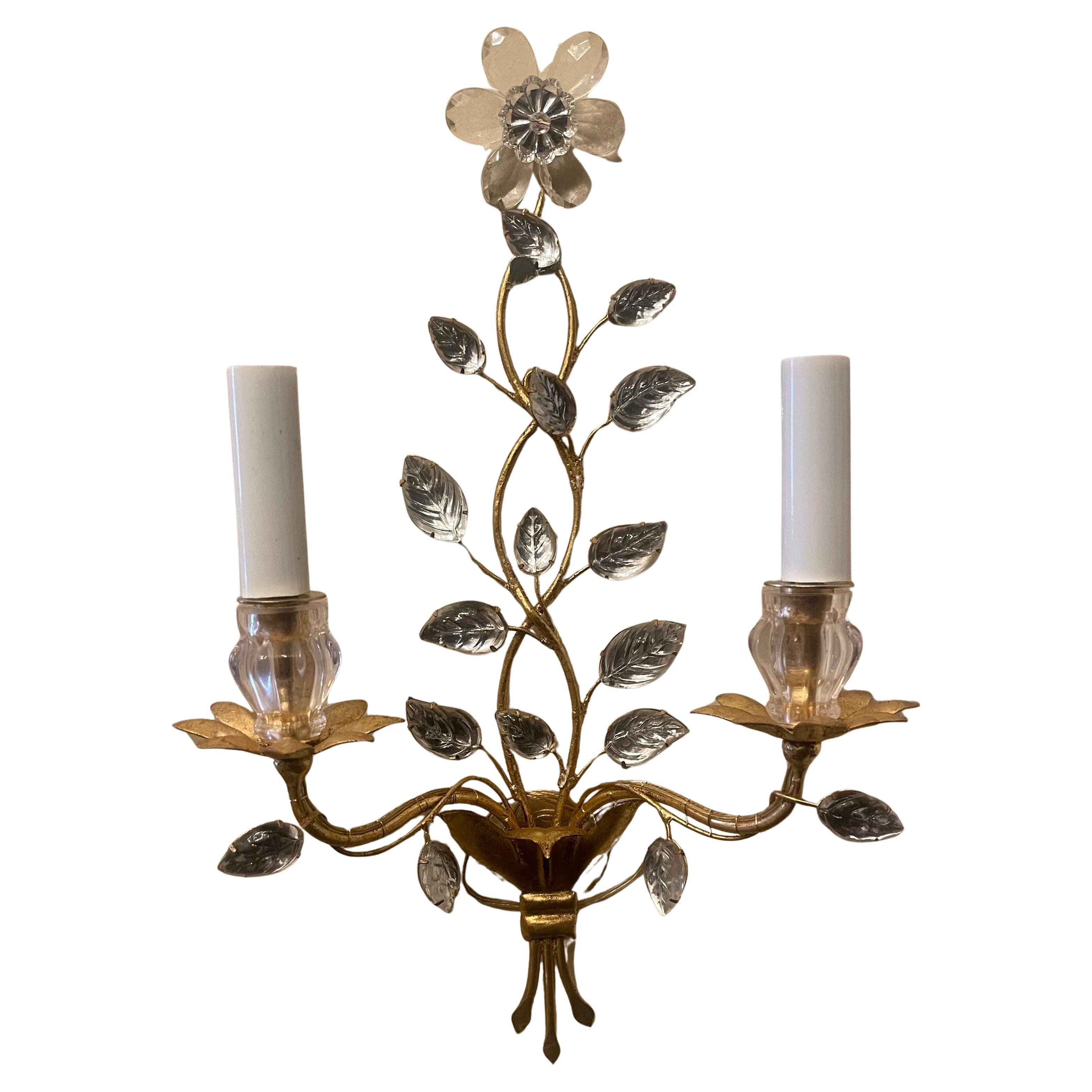 Wonderful Maison Bagues Sconce #10302 2 Light Flower Leaf Gold Gilt Bouquet