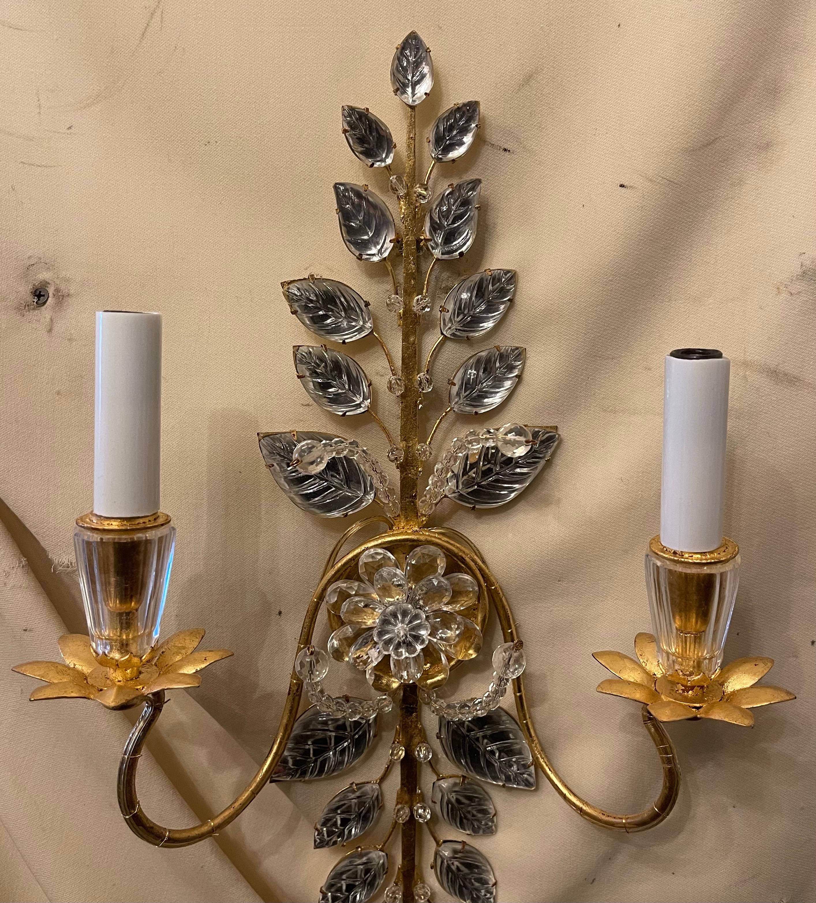 Doré Merveilleuse applique Maison Bagues n° 11169 2 lumières Bouquet de feuilles de fleurs en or doré en vente