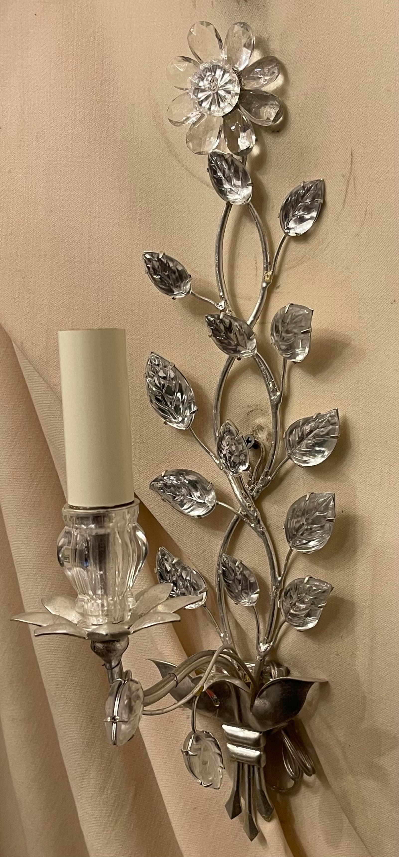 Argentato Meraviglioso Sconce Maison Bagues #41 a 1 braccio Fiore Dorato Foglia d'Argento in vendita