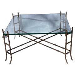 Wonderful Maison Baguès Square Glass Gilt Iron Faux Bamboo Coffee Cocktail Table