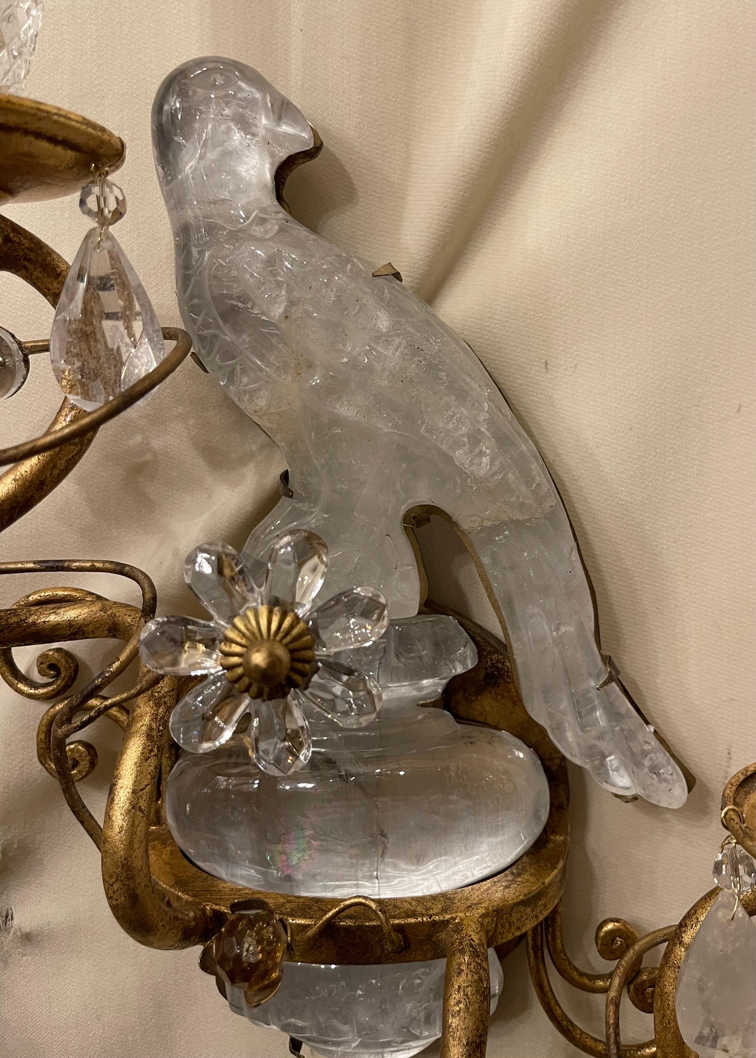italien Merveilleuse Maison Baguès Urne à deux bras en cristal de roche pour perroquet Petite appliques