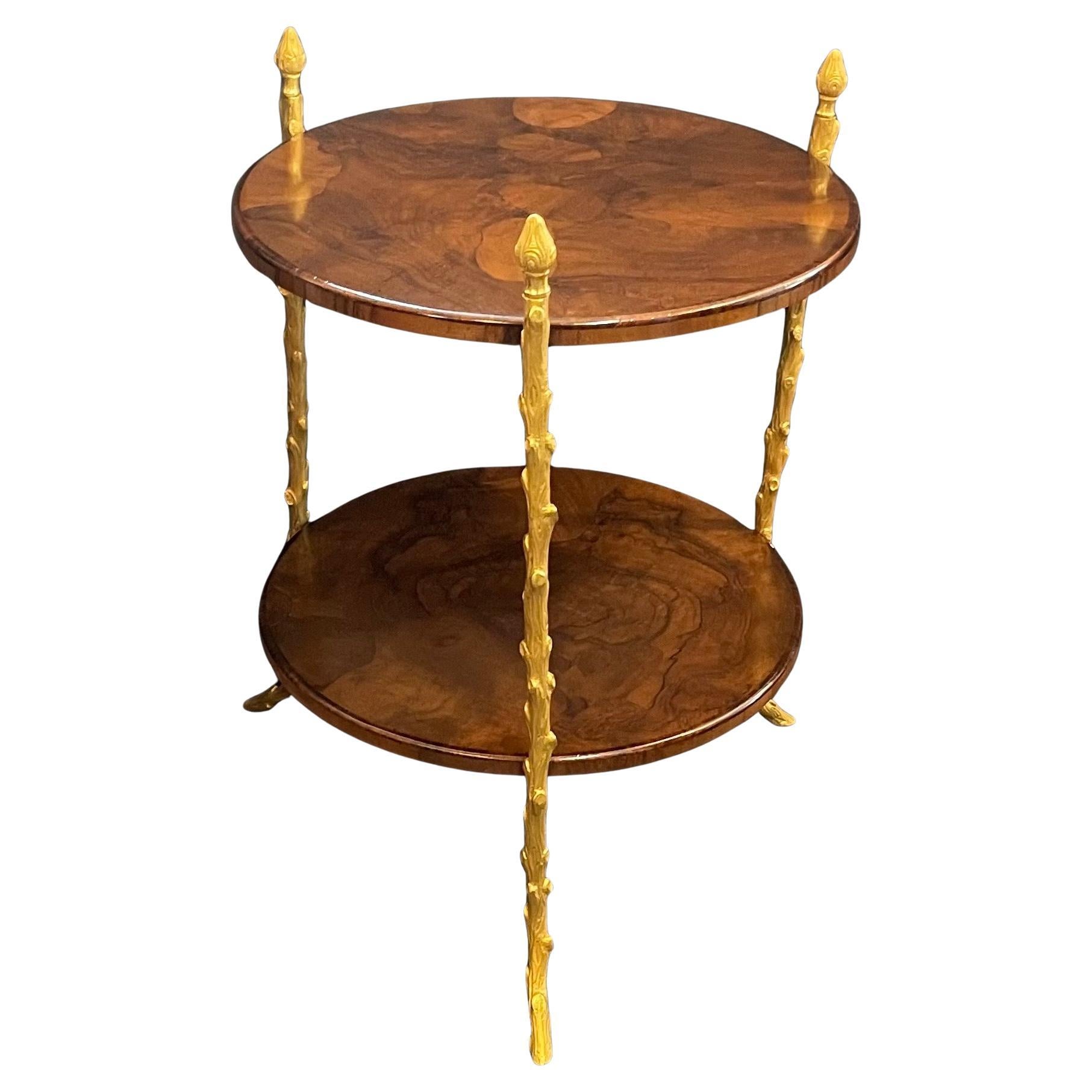 A Wonderful Maison Bagues Style Two Tier Walnut & Dore Bronze Faux Branch Form Round Table