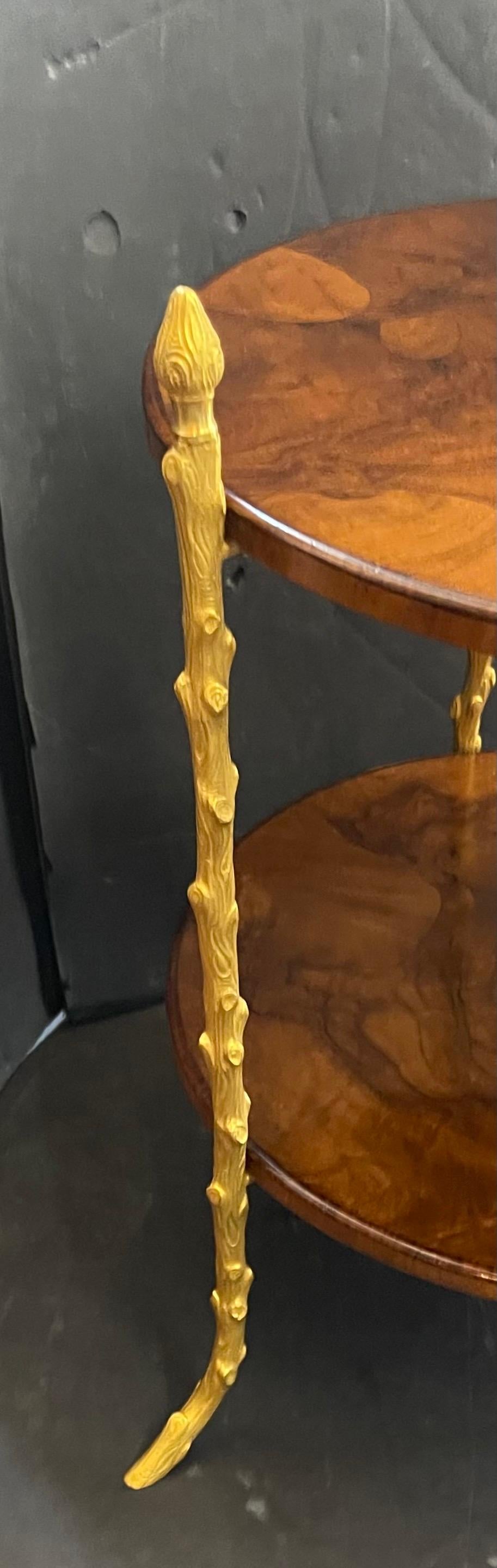 Belle Époque Wonderful Maison Bagues Two Tier Walnut Dore Bronze Faux Branch Form Round Table For Sale