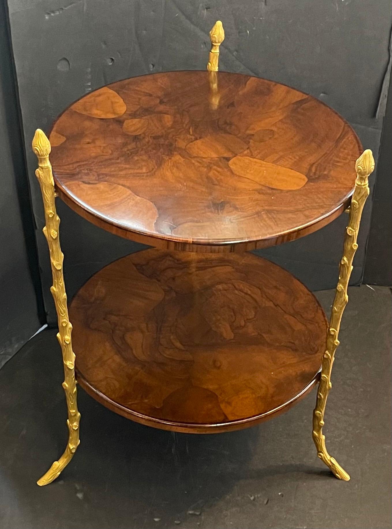 Italian Wonderful Maison Bagues Two Tier Walnut Dore Bronze Faux Branch Form Round Table For Sale
