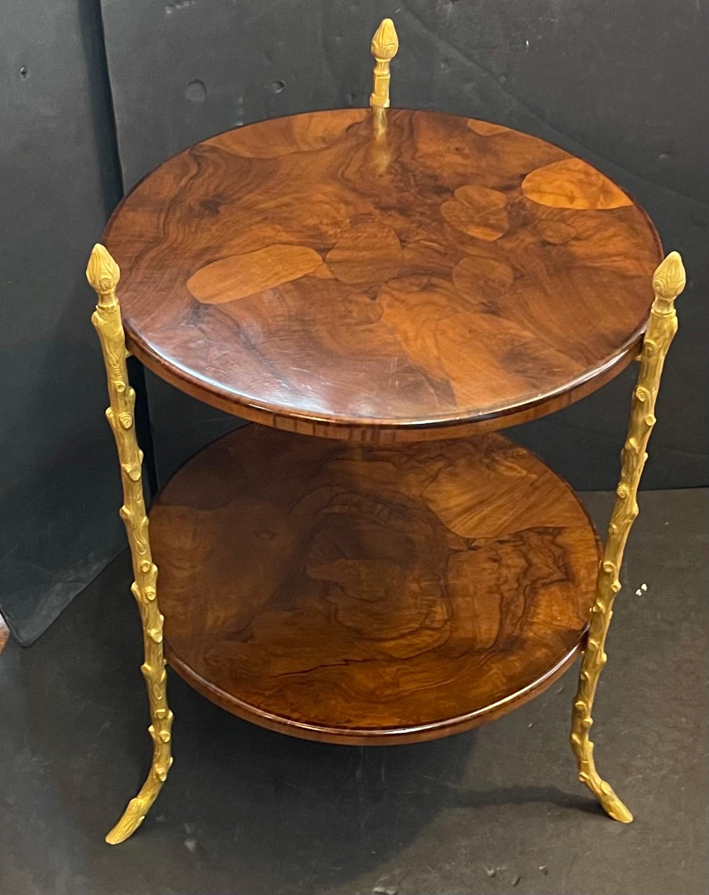Gilt Wonderful Maison Bagues Two Tier Walnut Dore Bronze Faux Branch Form Round Table For Sale