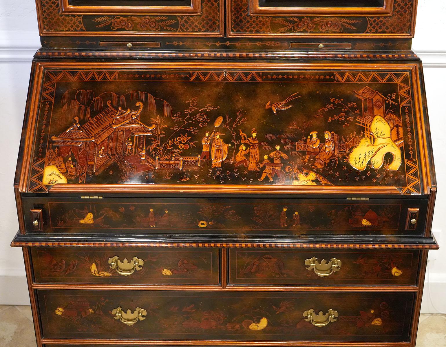 American Wonderful Maitland Smith Chinoiserie Decorated Secretary Desk Queen Anne Style