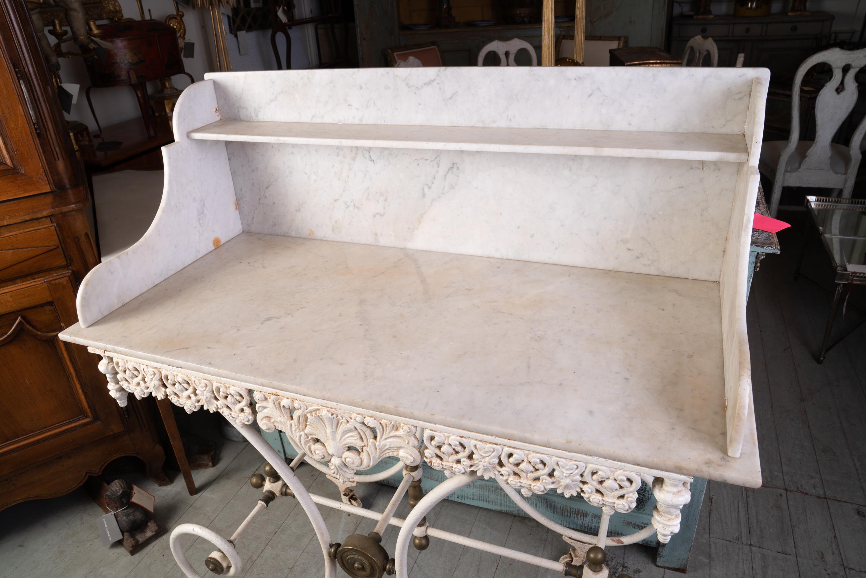French Wonderful Marble and Iron Bakers Table