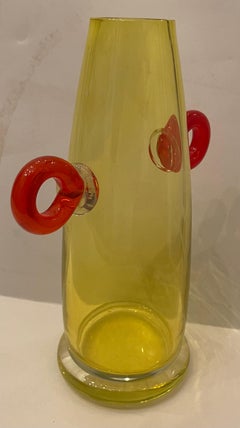 Wonderful Marcello Furlan Murano Italian Rare Art Glass Yellow Red Vase