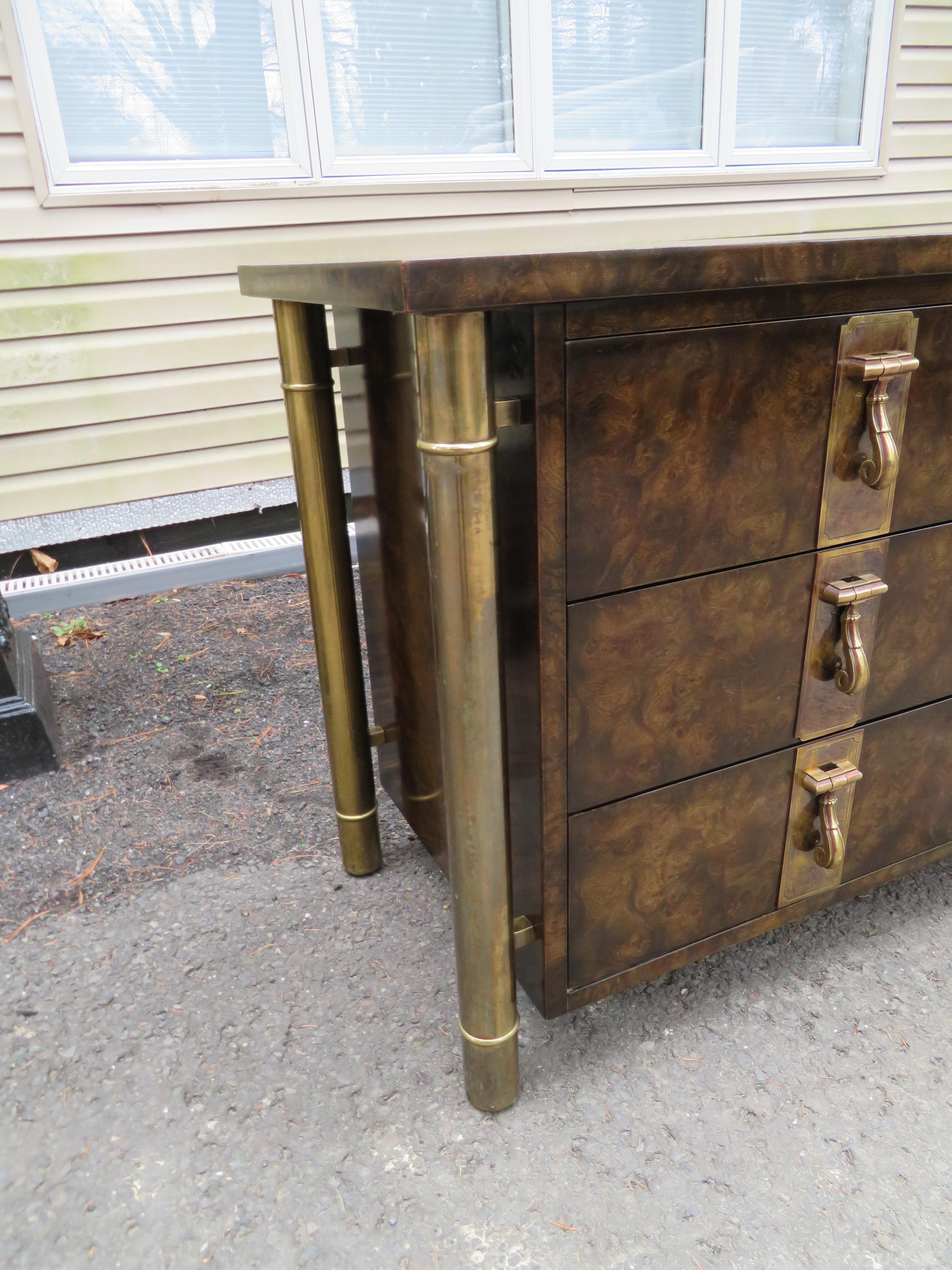 American Wonderful Mastercraft Burled Walnut and Brass Credenza Hollywood Regency For Sale