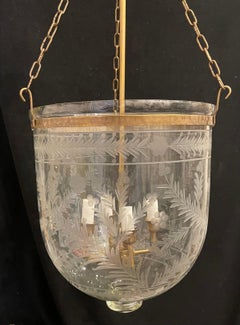 Wunderbare Medium Messing geblasen geätzte Glasglocke Jar 4-Light Laterne Fixture