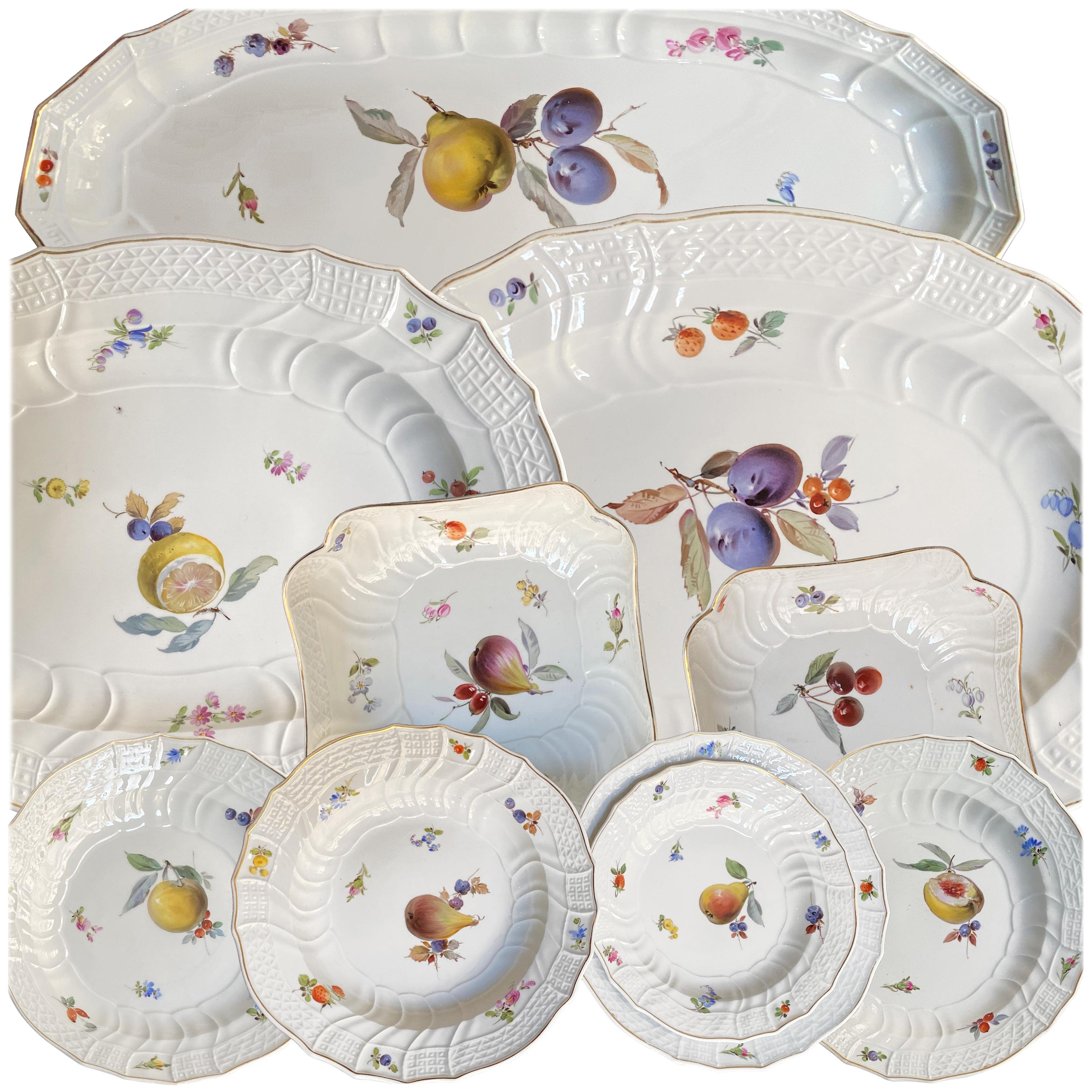 This Meissen hand painted exquisite service with fruits and flower seedlings is composed of 50 pieces. Typical 18th century style, delicate colors, exceptional work realized by Meissen, internationally recognized talented and high-quality