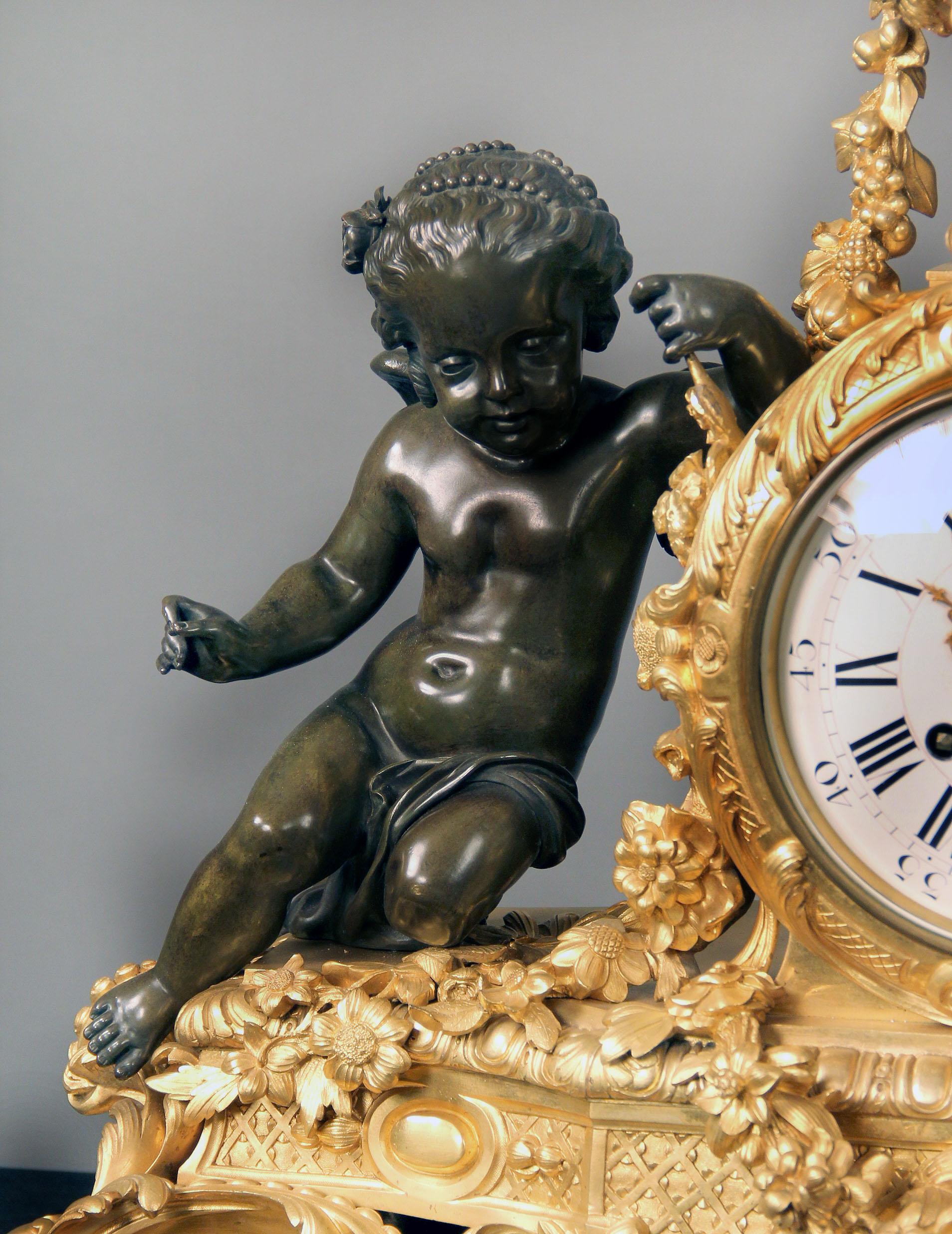 Belle Époque Wonderful Mid-19th Century Napoleon III Bronze Mantle Clock by Henri Picard