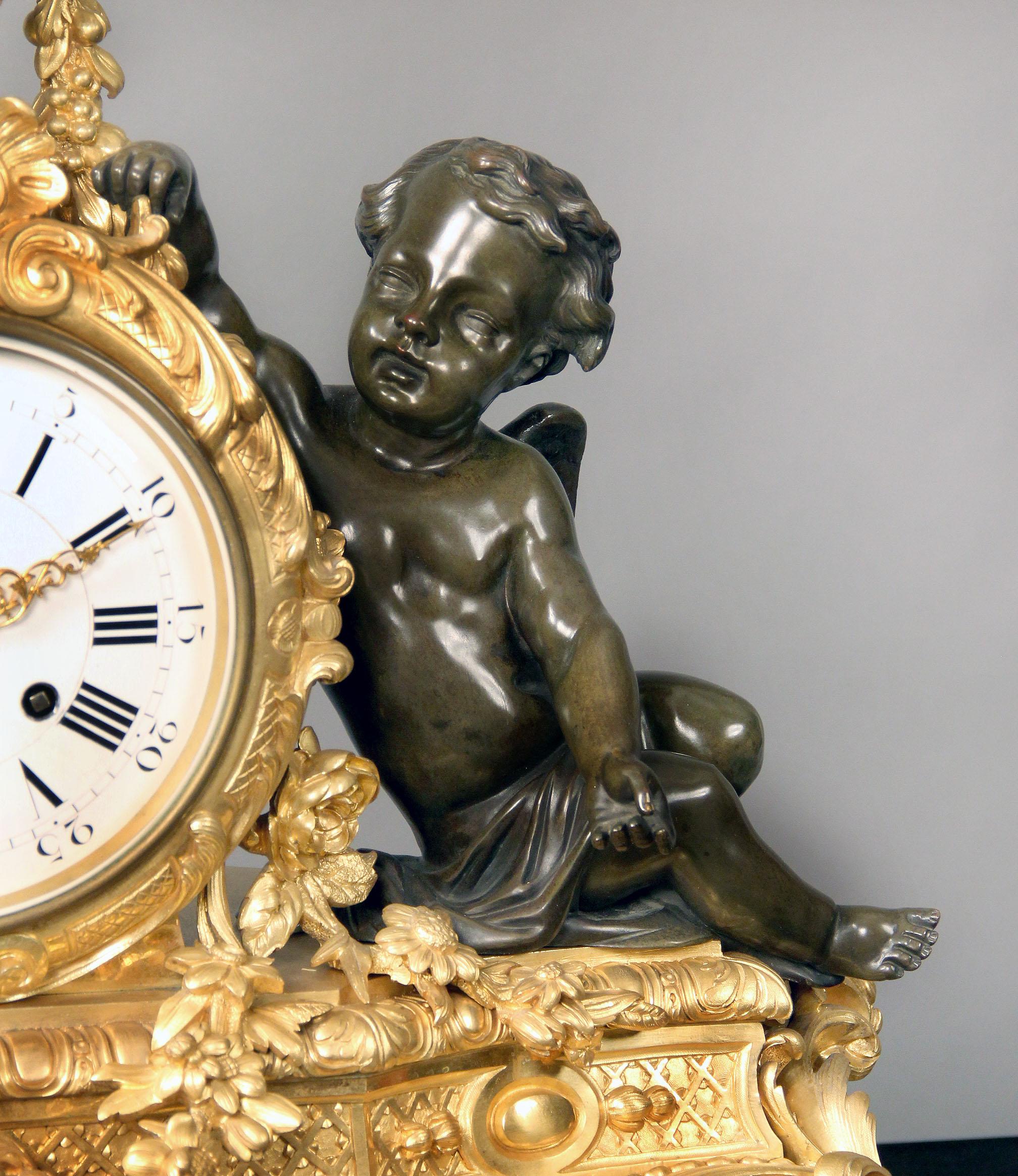 French Wonderful Mid-19th Century Napoleon III Bronze Mantle Clock by Henri Picard