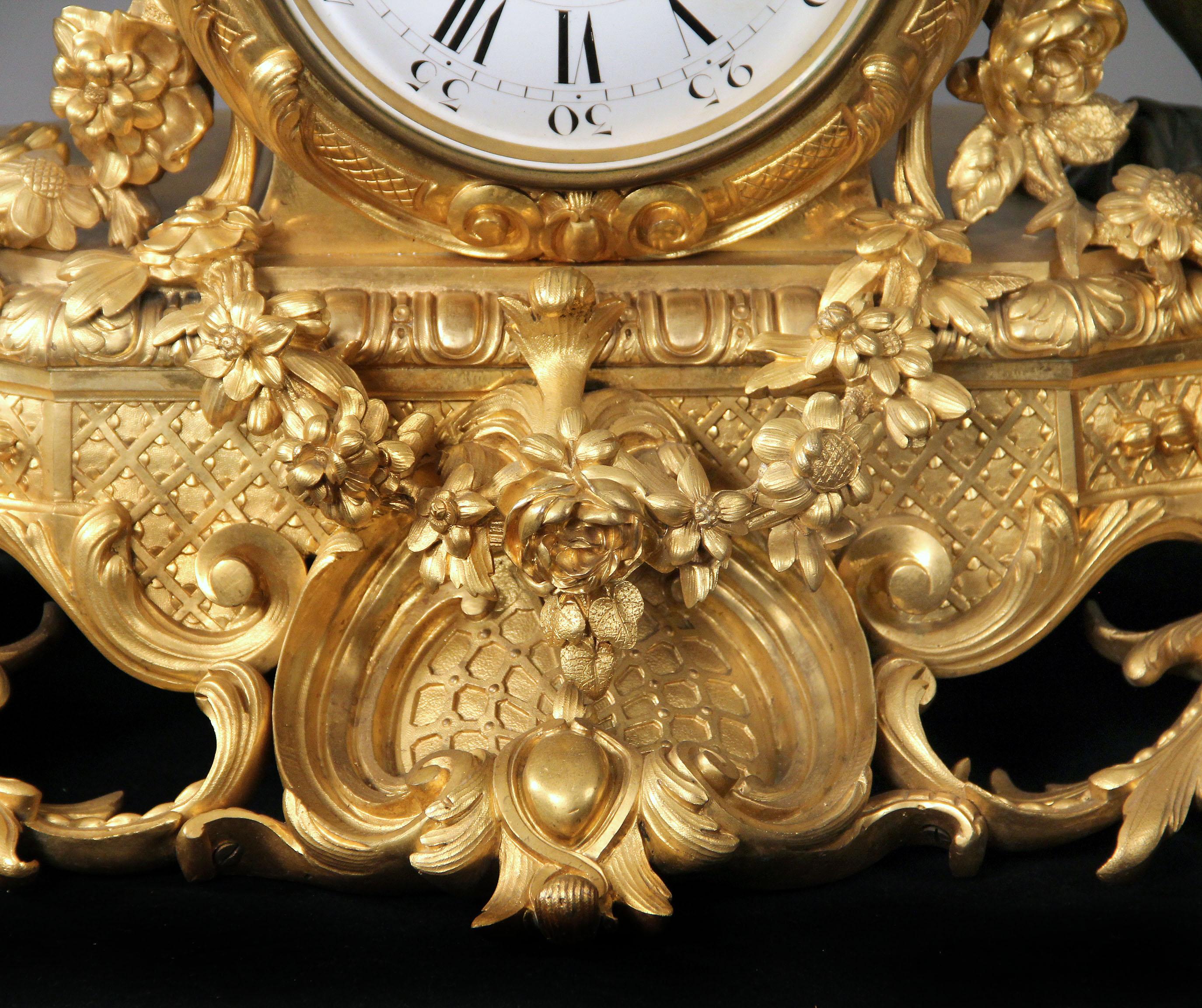 Gilt Wonderful Mid-19th Century Napoleon III Bronze Mantle Clock by Henri Picard