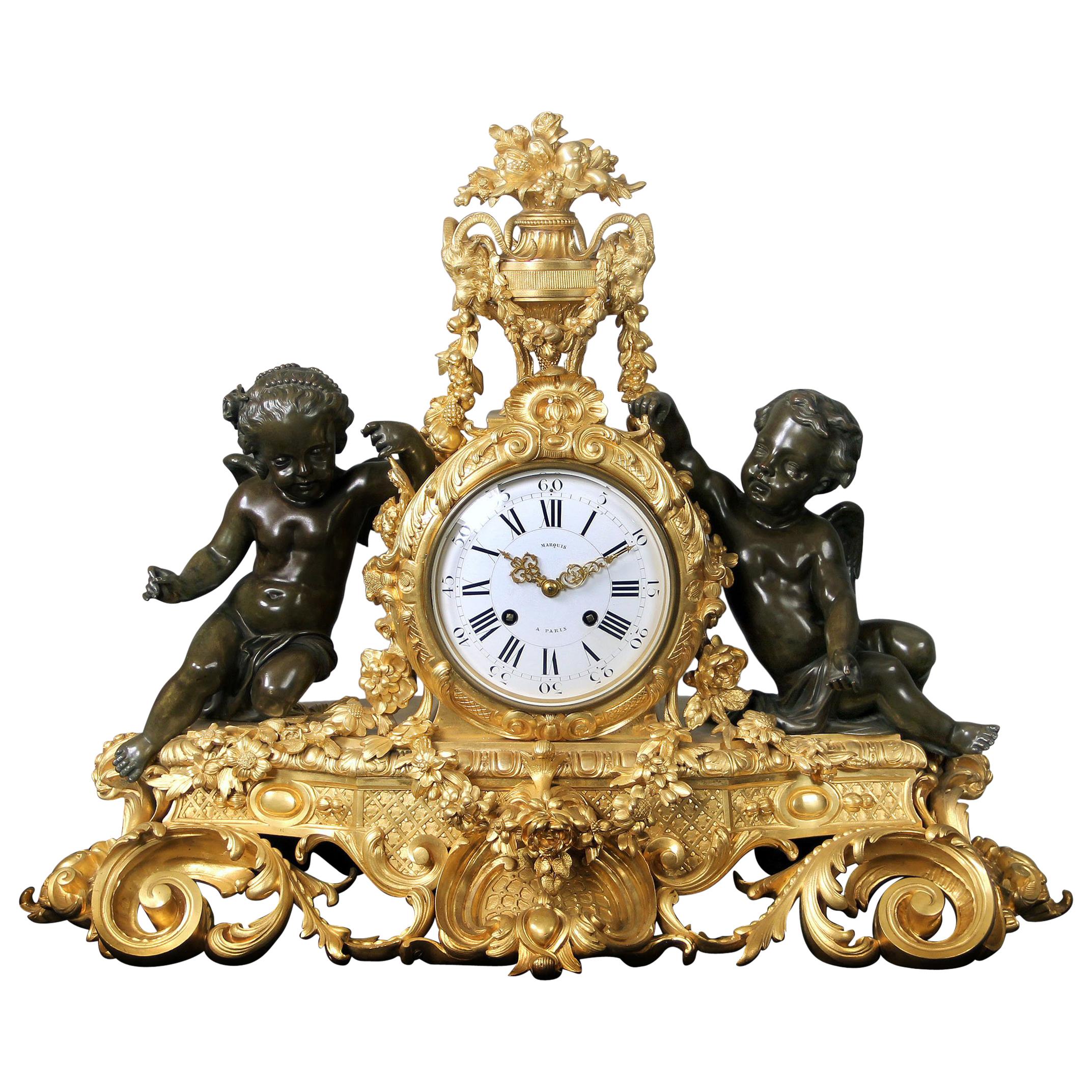 Wonderful Mid-19th Century Napoleon III Bronze Mantle Clock by Henri Picard