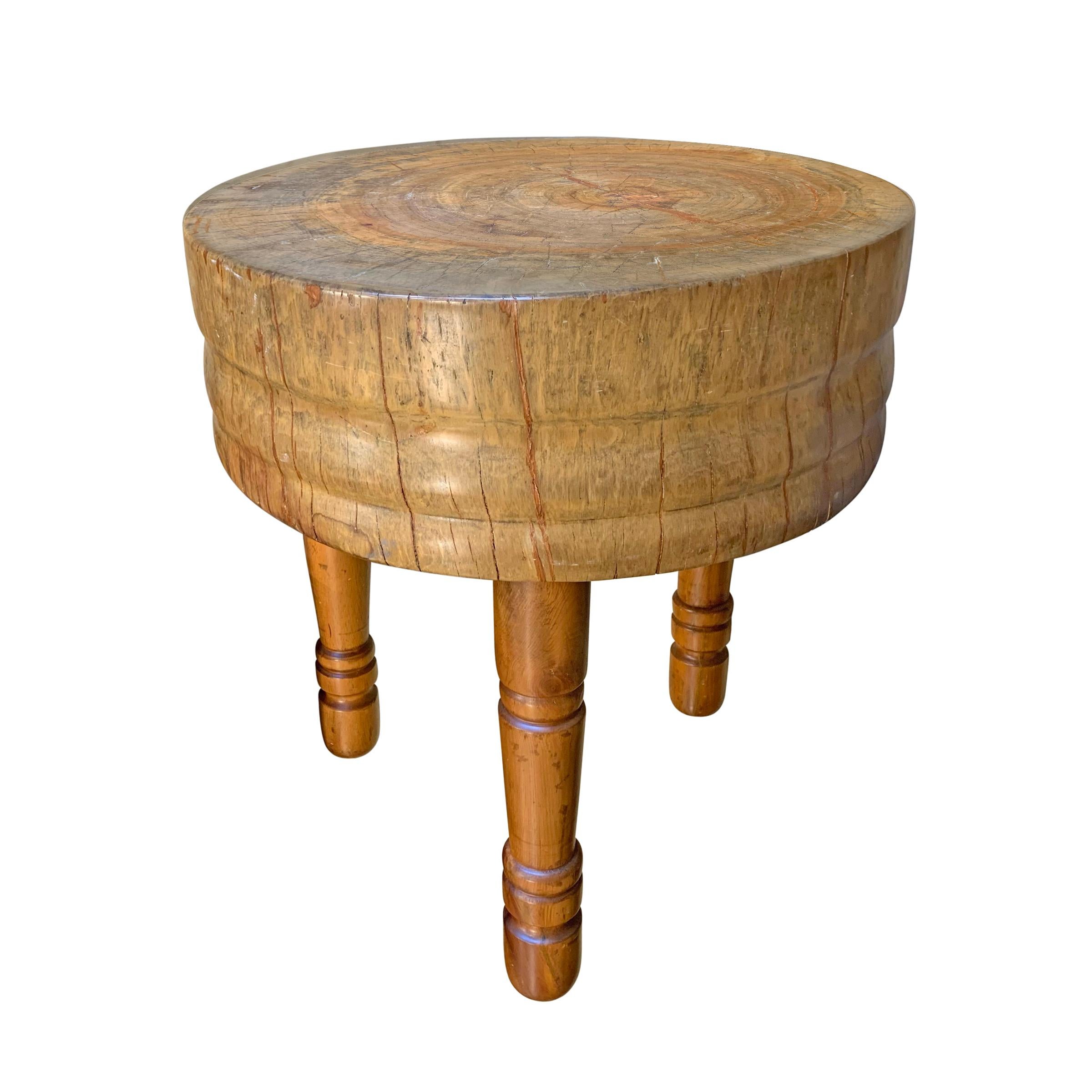 antique round butcher block table