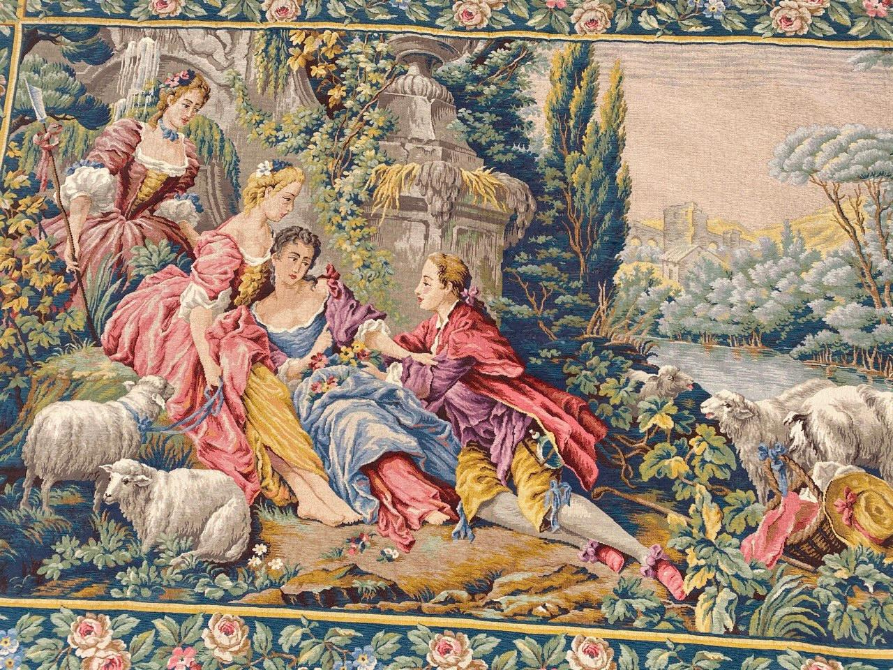 Laine Merveilleuse tapisserie jaquar de style Aubusson du milieu du siècle dernier en vente
