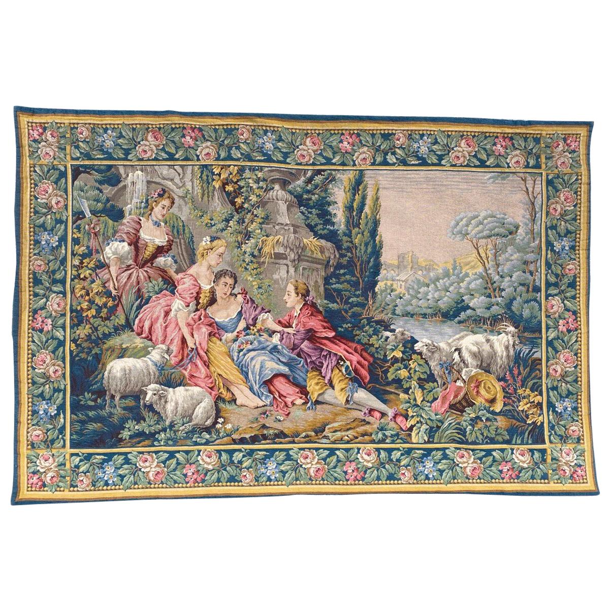 Merveilleuse tapisserie jaquar de style Aubusson du milieu du siècle dernier en vente