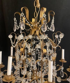 Wonderful Mid-Century Baguès Gold Gilt Beaded Swag Crystal Star Large Chandelier