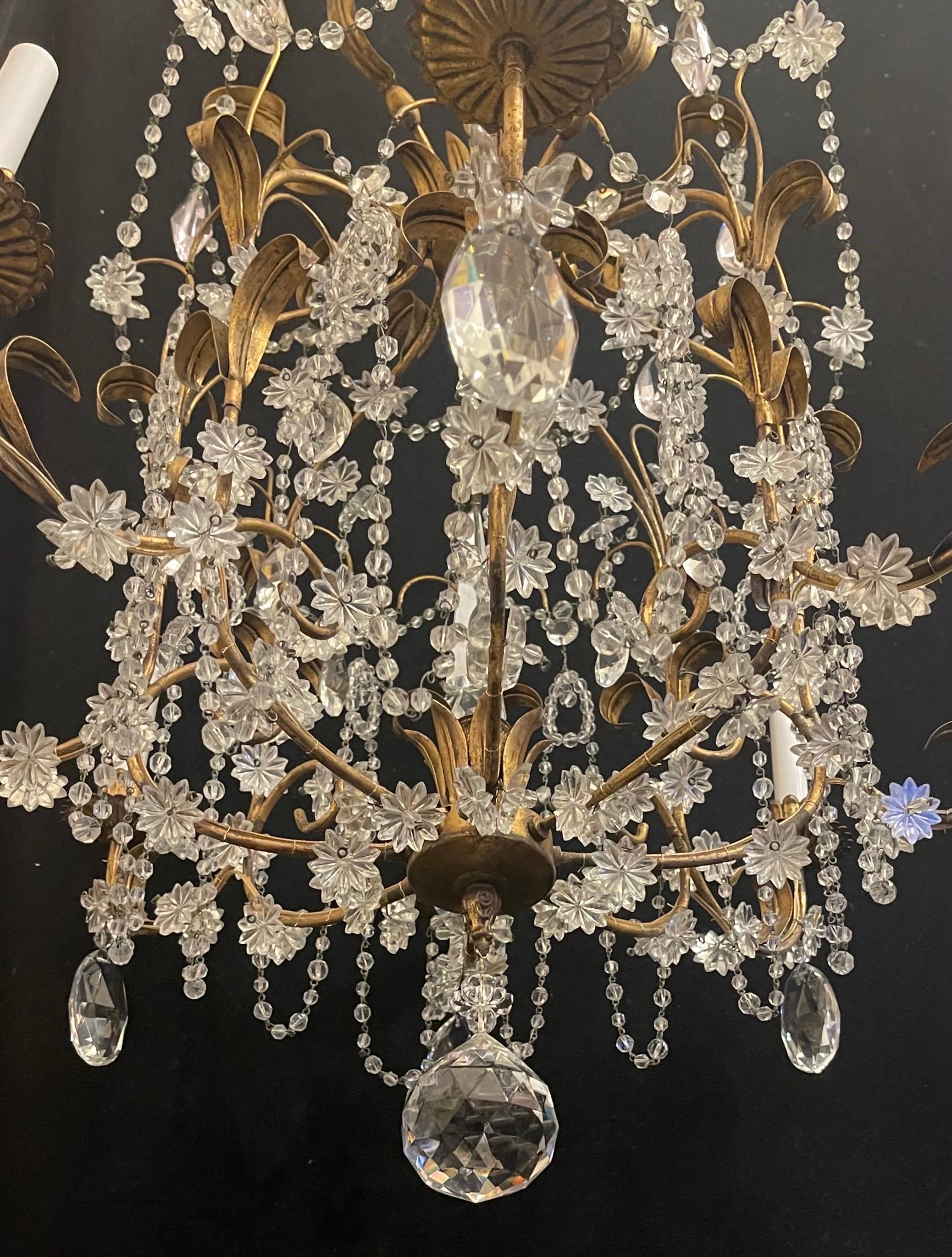 Italian Wonderful Mid-Century Baguès Gold Gilt Beaded Swag Crystal Star Large Chandelier For Sale