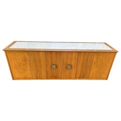 Wonderful Mid-Century Burl Wood Travertine Floating Hanging Cabinet Credenza