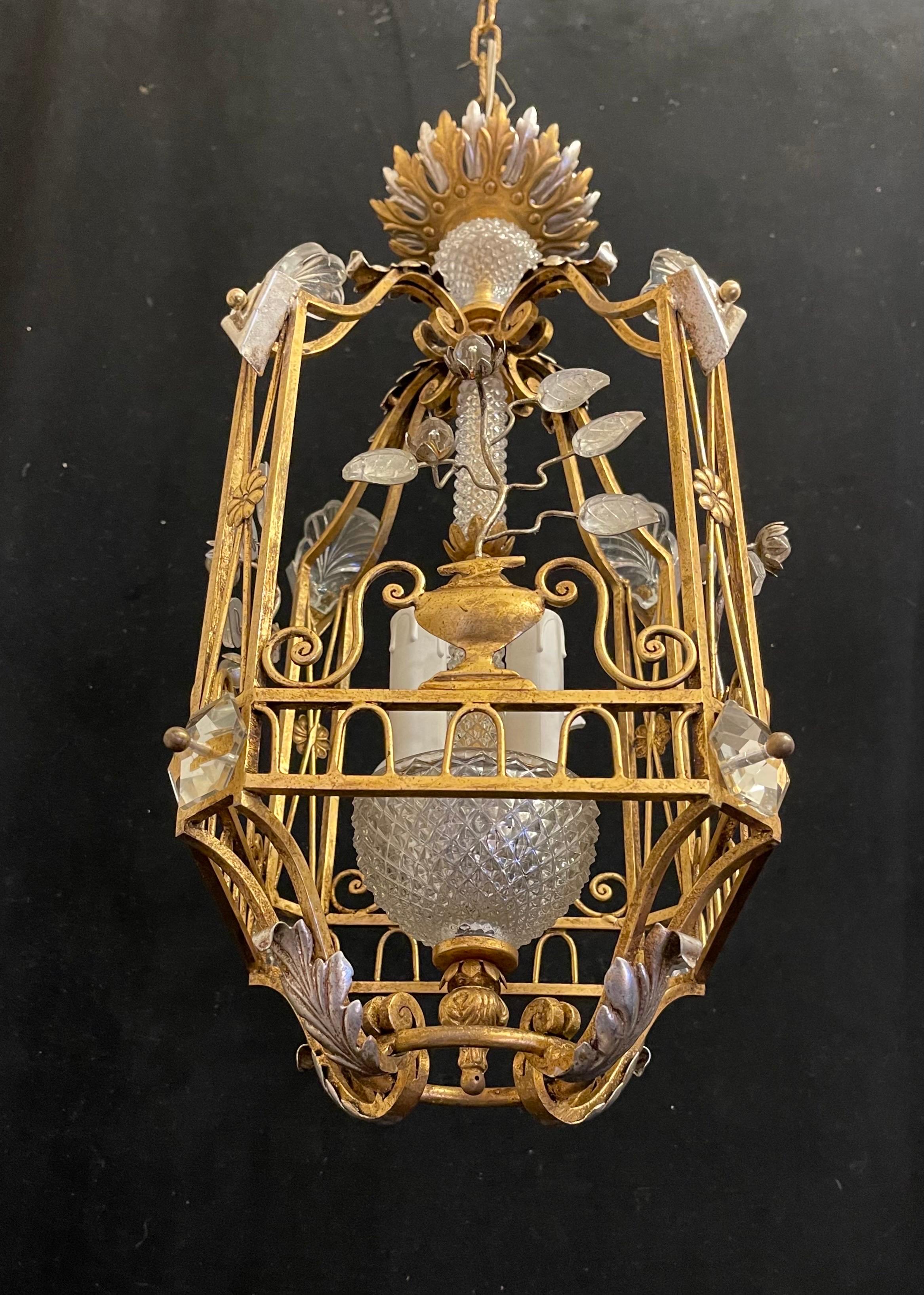 Mid-Century Modern Wonderful Mid-Century French Baguès Crystal Lantern Pagoda Basket Chandelier For Sale
