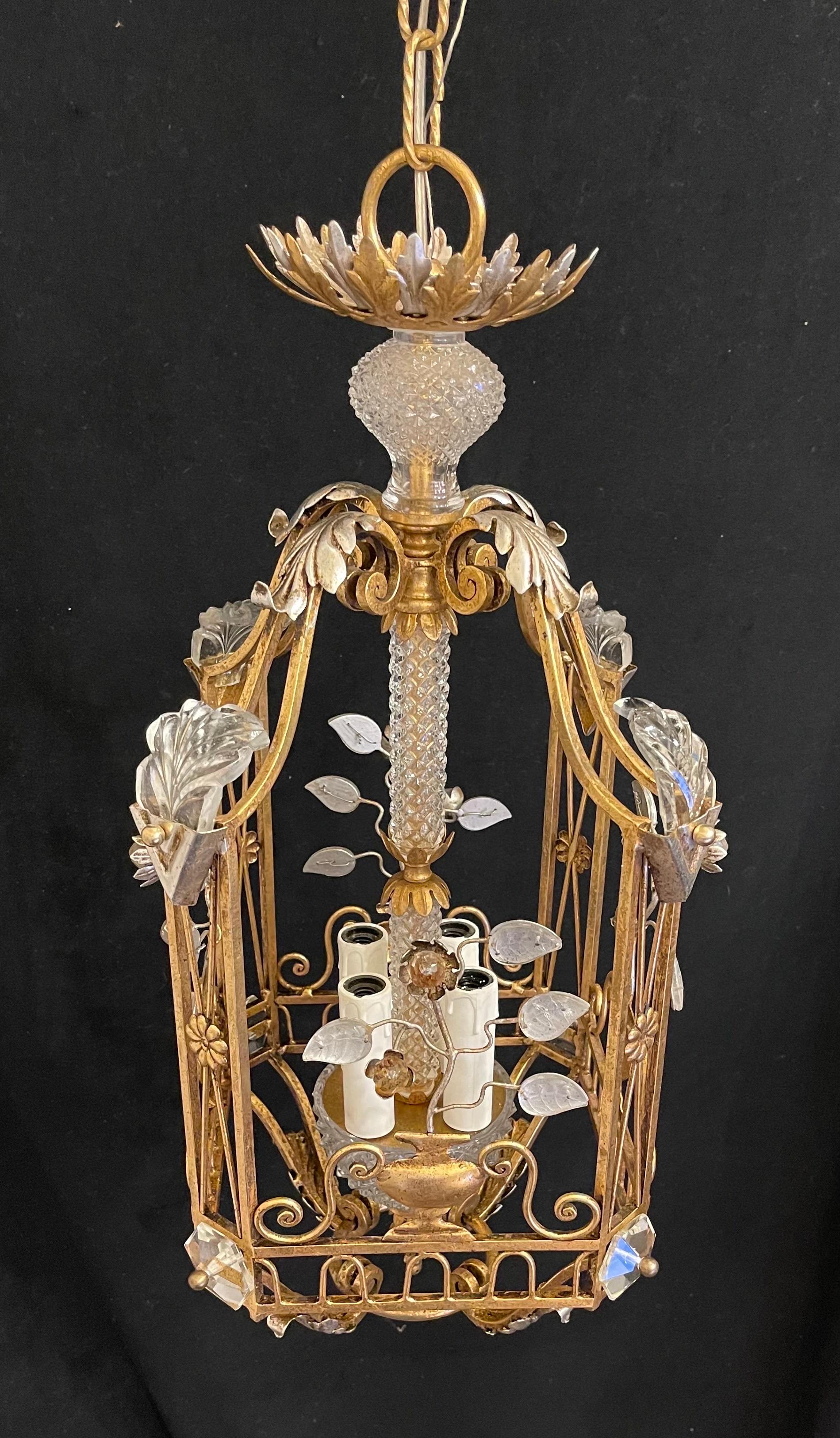 Wonderful Mid-Century French Baguès Crystal Lantern Pagoda Basket Chandelier In Good Condition For Sale In Roslyn, NY