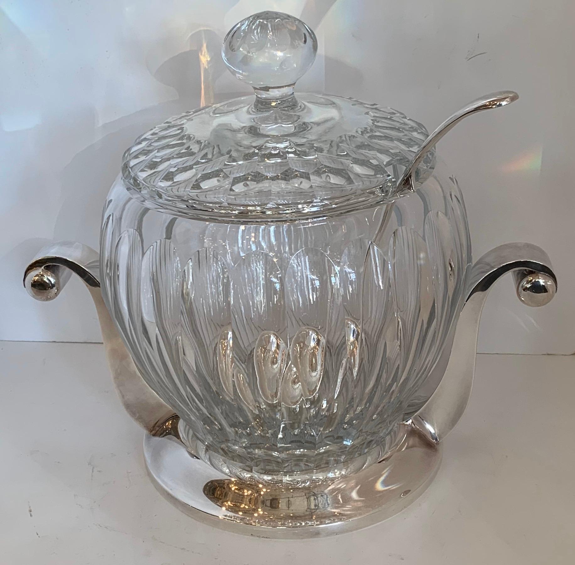 Wonderful Midcentury German Art Deco Crystal Silver Plated Centerpiece Tureen In Good Condition In Roslyn, NY