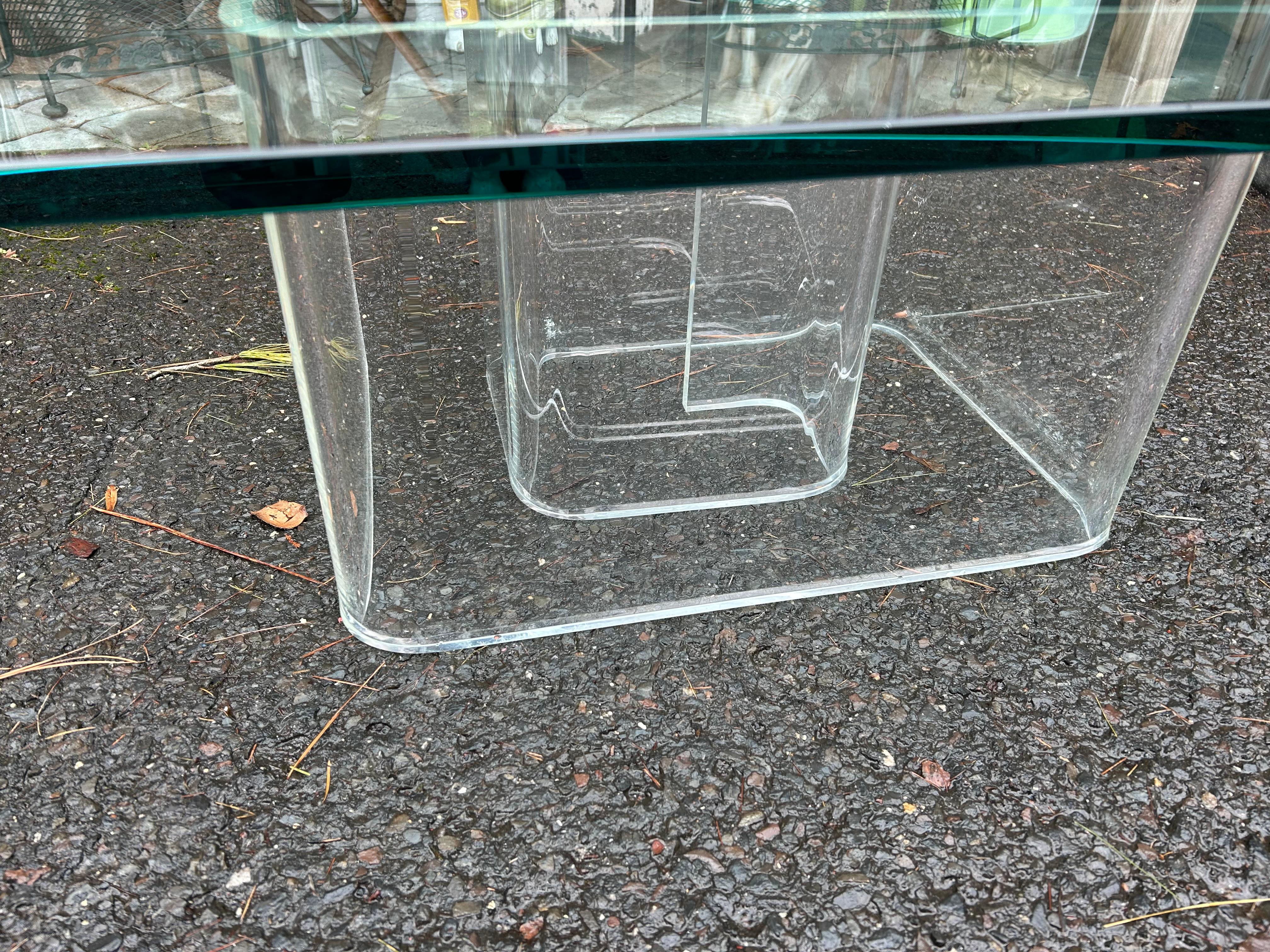 Late 20th Century Wonderful Mid Century Lucite Snail Base Glass Top Cocktail Coffee Table For Sale