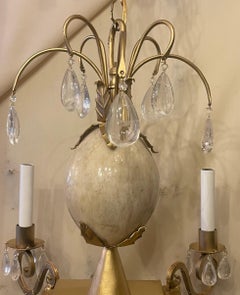 Wonderful Mid-Century Maison Baguès Marble Rock Crystal Gold Gilt Chandelier
