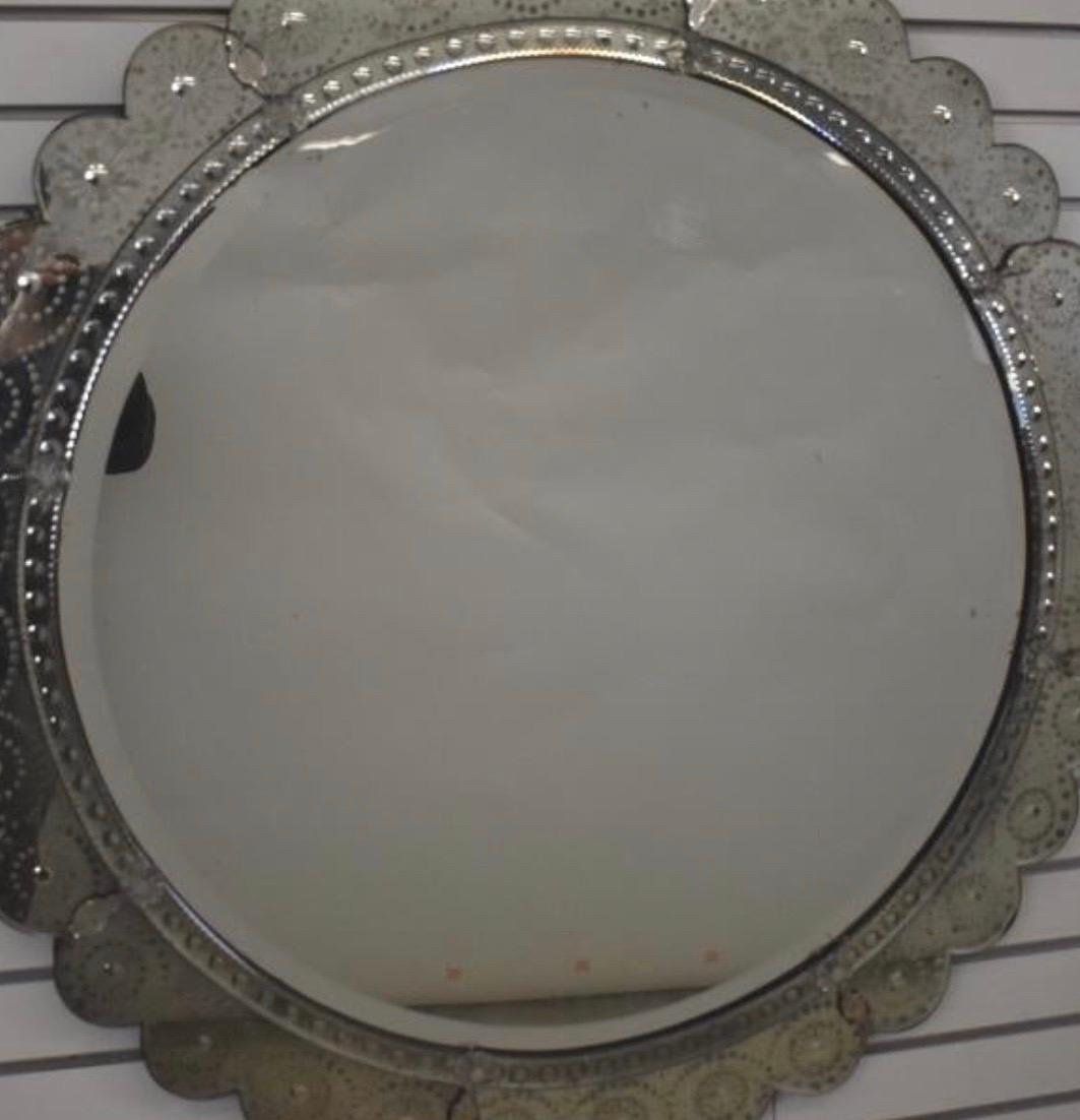 Wonderful Mid-Century Modern Round Venetian Italian Scalloped Beveled Mirror 1