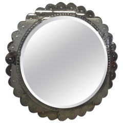 Wonderful Mid-Century Modern Round Venetian Italian Scalloped Beveled Mirror