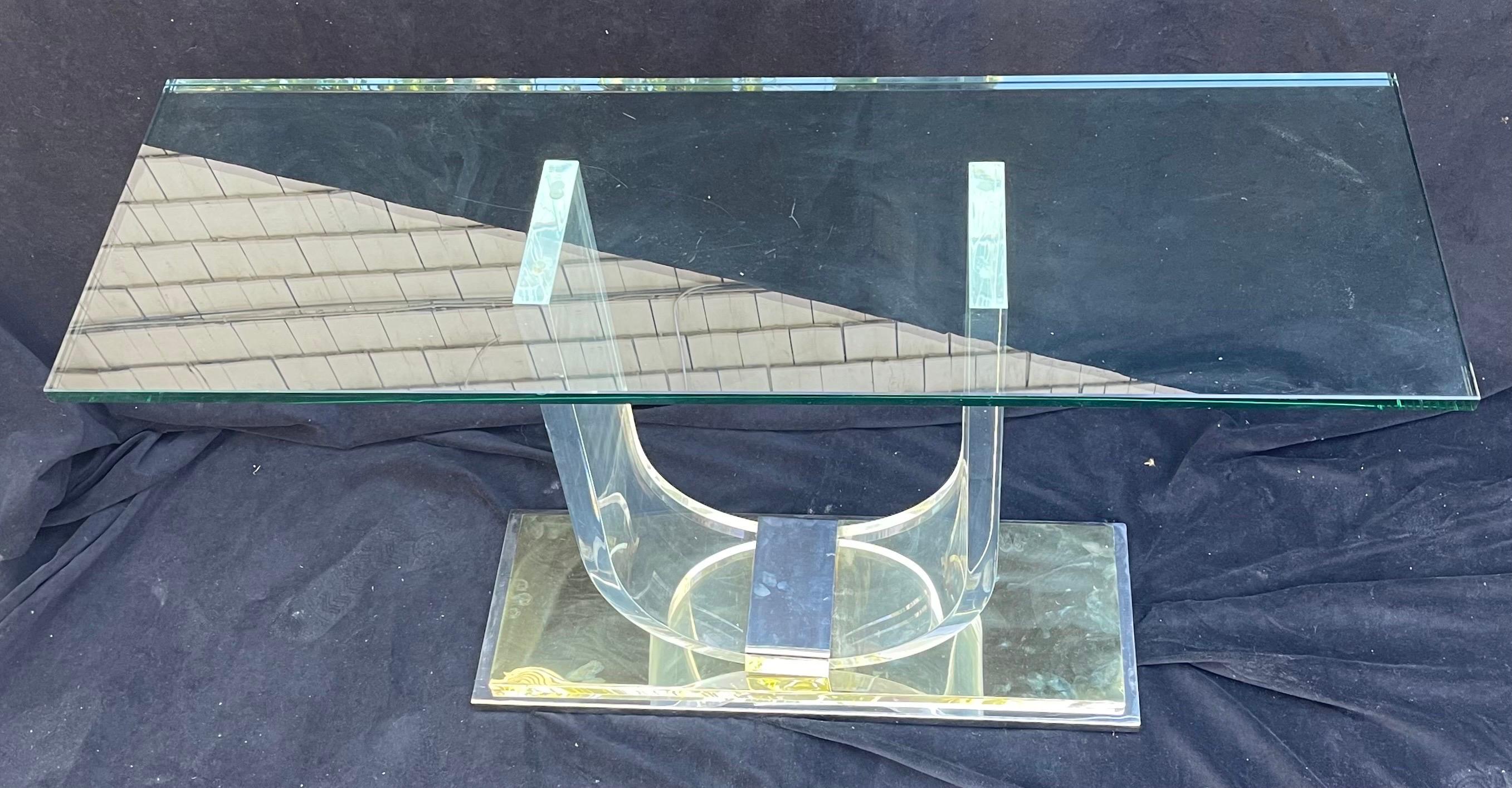 Wonderful Mid-Century Modern Art Deco Lucite Chrome Brass Console Serving Table In Good Condition For Sale In Roslyn, NY