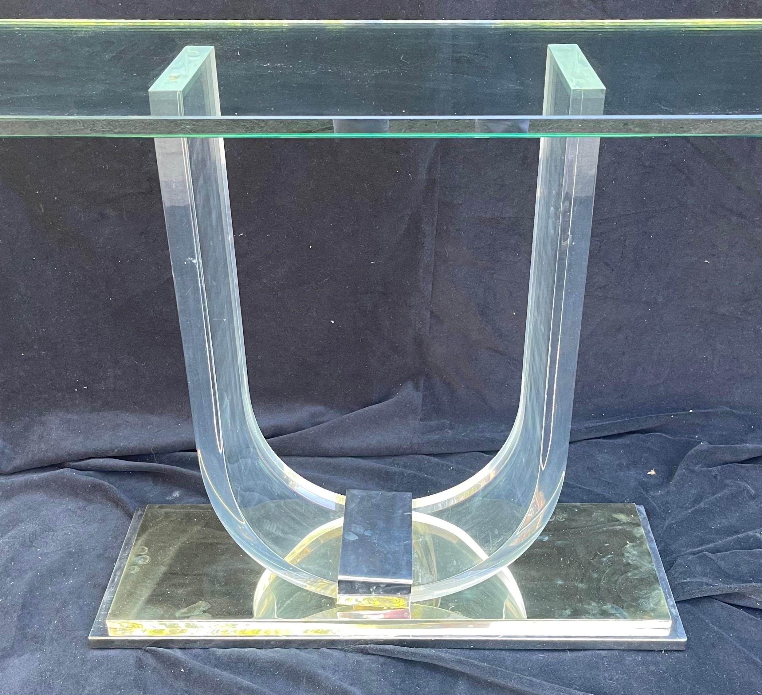 20th Century Wonderful Mid-Century Modern Art Deco Lucite Chrome Brass Console Serving Table For Sale