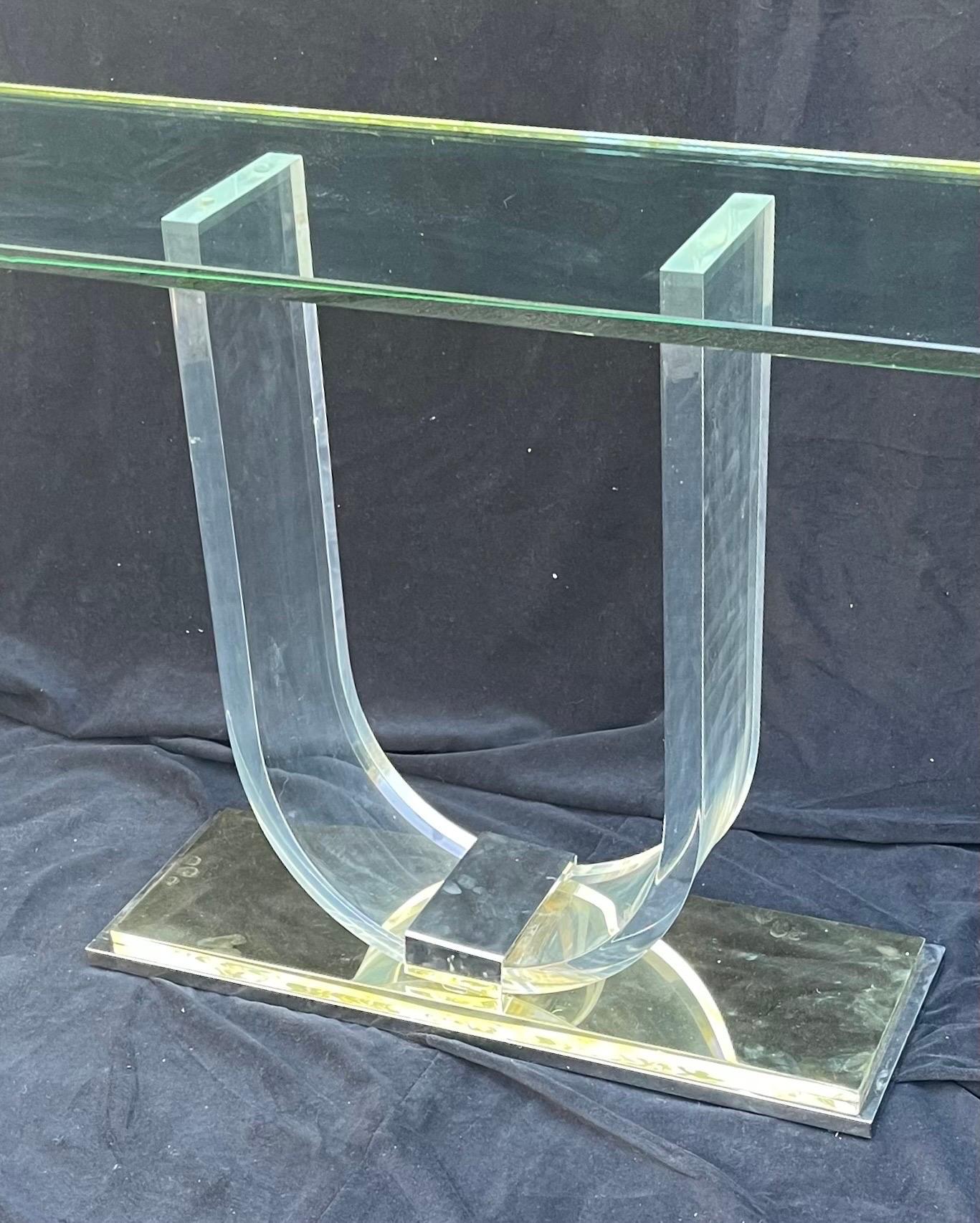 Wonderful Mid-Century Modern Art Deco Lucite Chrome Brass Console Serving Table For Sale 2