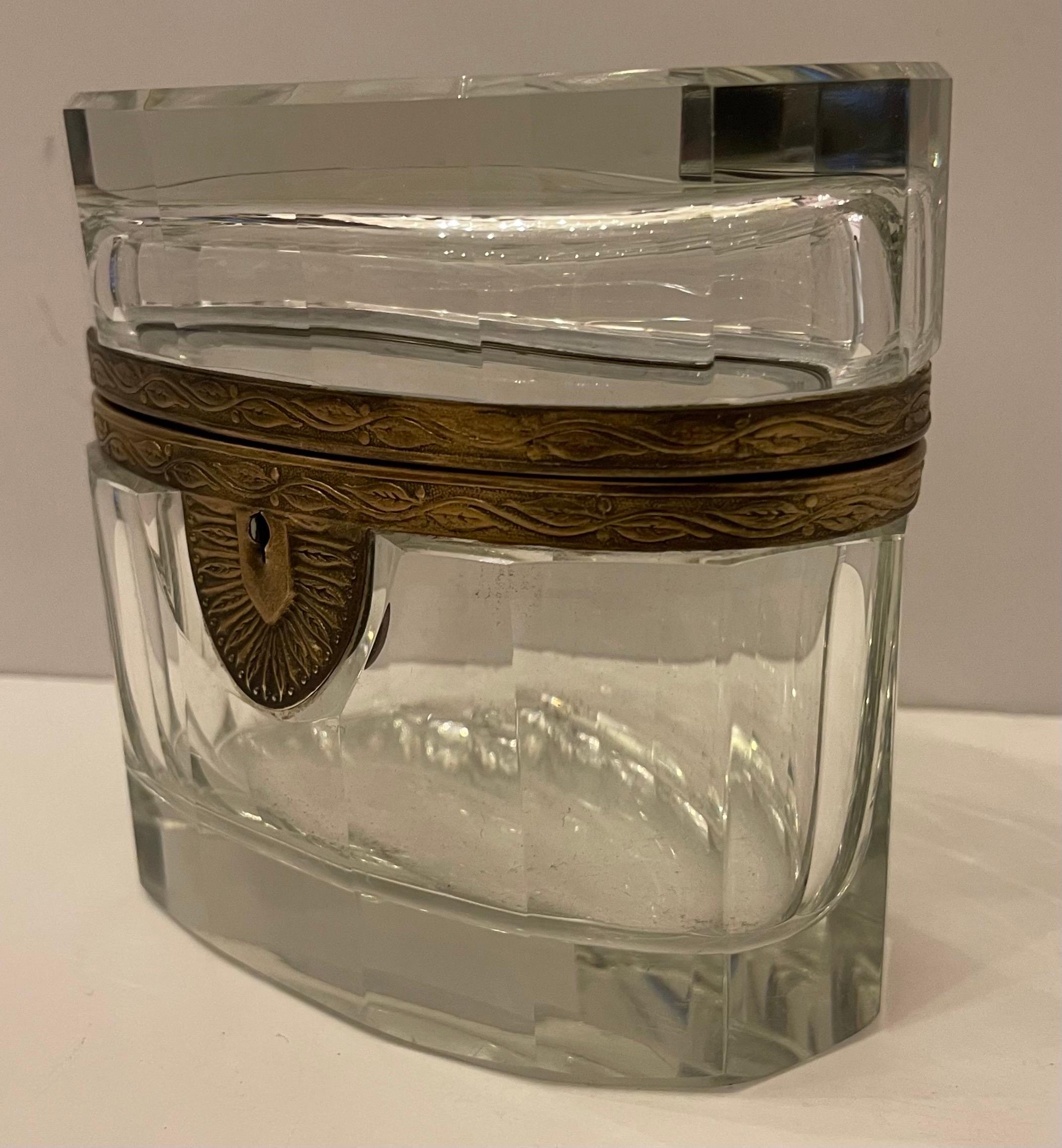 A Wonderful Mid-Century Modern Baccarat Style Crystal / Glass With Bronze Ormolu Mount Casket Box.