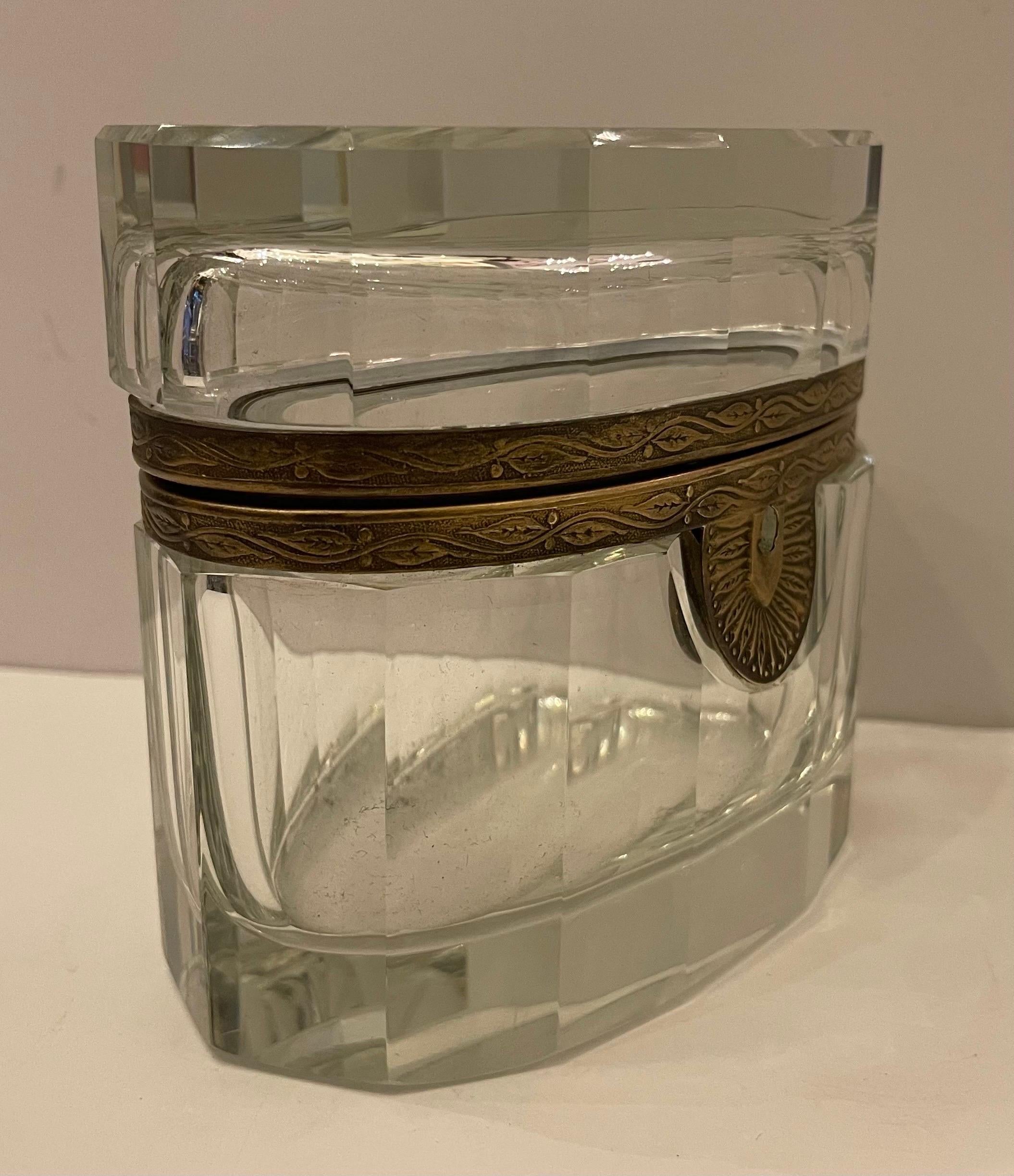 French Wonderful Mid-Century Modern Baccarat Crystal Glass Bronze Ormolu Casket Box For Sale