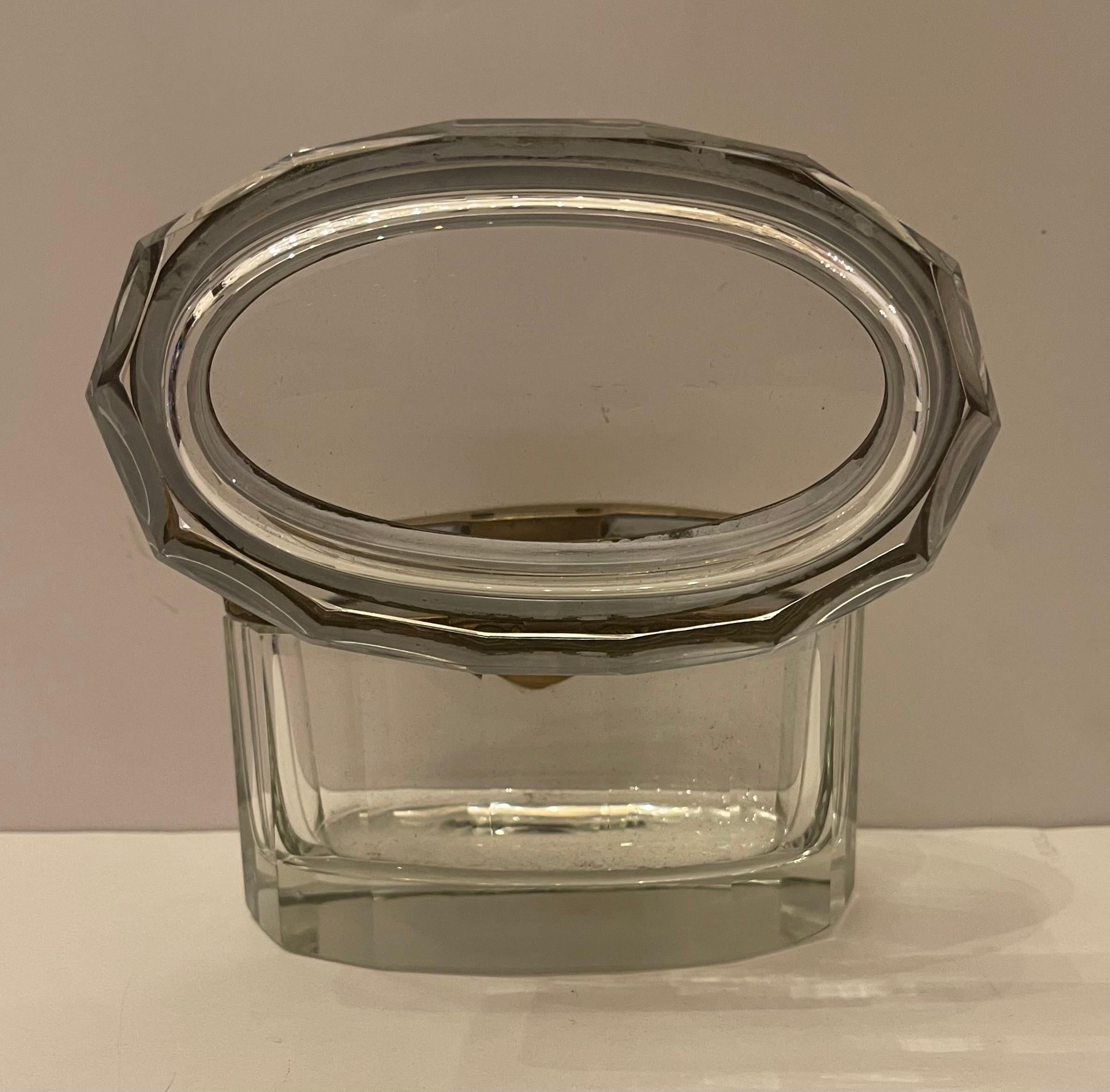 20th Century Wonderful Mid-Century Modern Baccarat Crystal Glass Bronze Ormolu Casket Box For Sale