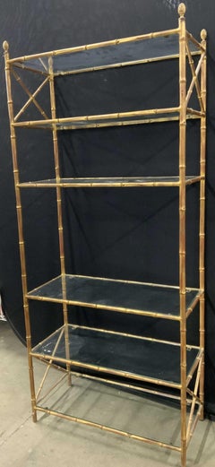 Wonderful Mid-Century Modern Bagues Gold Leaf Faux Bamboo Glass Shelf Etagerer