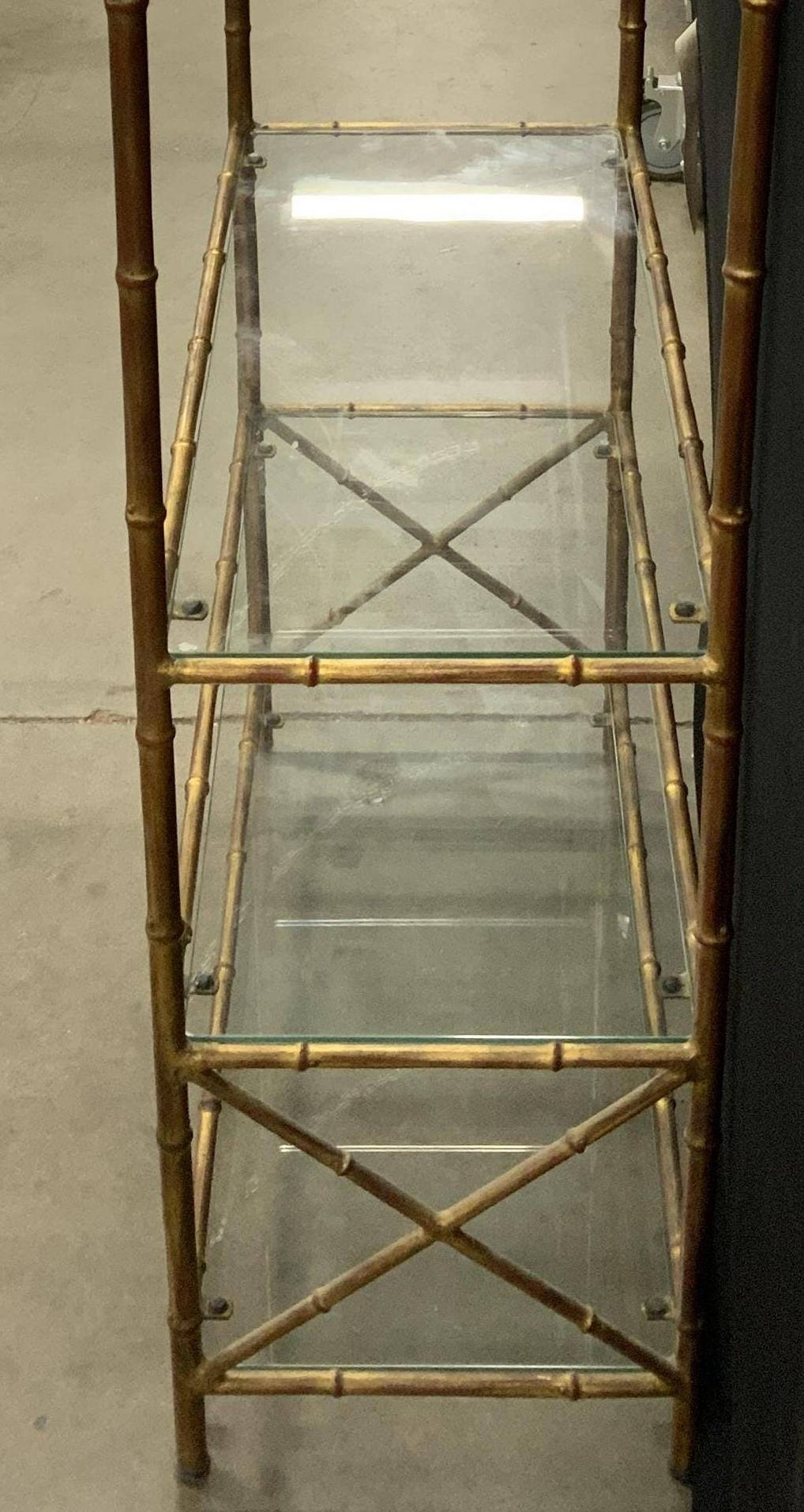 Gilt Wonderful Mid-Century Modern Bagues Gold Leaf Faux Bamboo Glass Shelf Etagerer