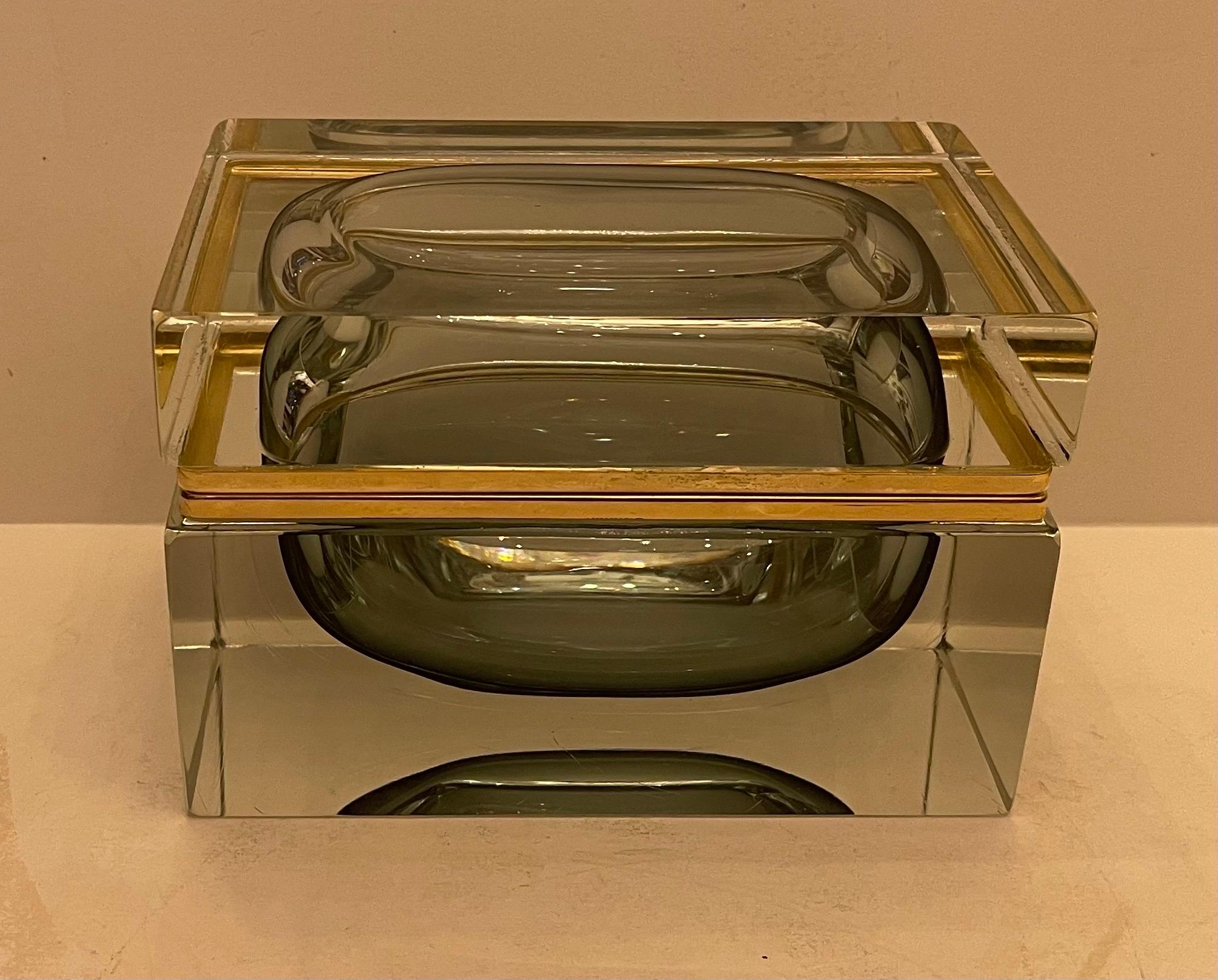 Italian Wonderful Mid-Century Modern Bavaria Toso Crystal Glass Ormolu Bronze Large Box