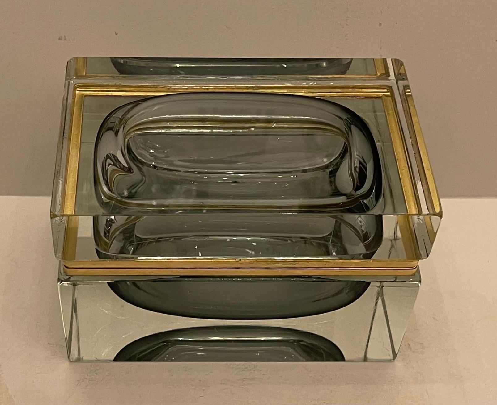 Polished Wonderful Mid-Century Modern Bavaria Toso Crystal Glass Ormolu Bronze Large Box