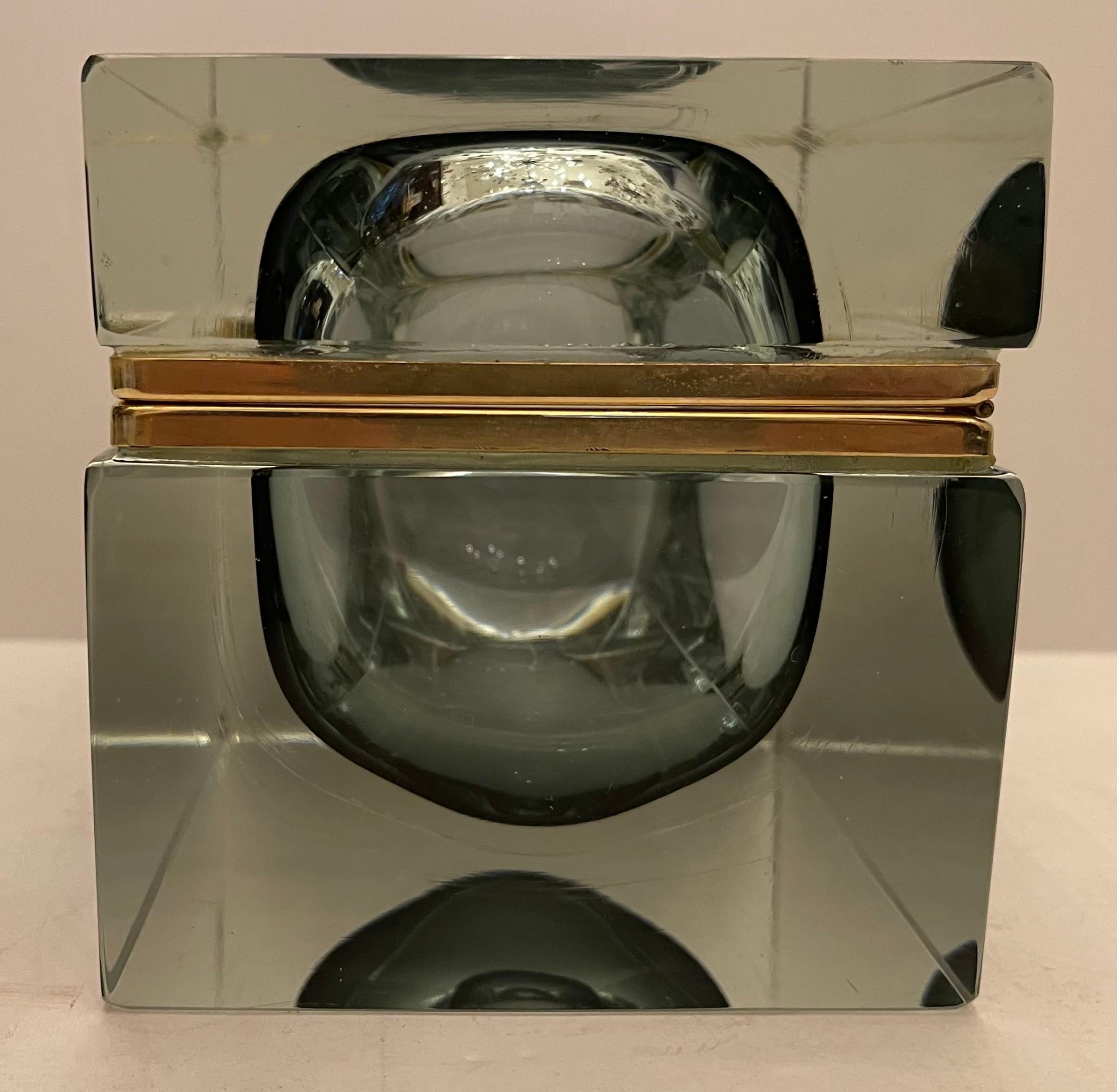 20th Century Wonderful Mid-Century Modern Bavaria Toso Crystal Glass Ormolu Bronze Large Box