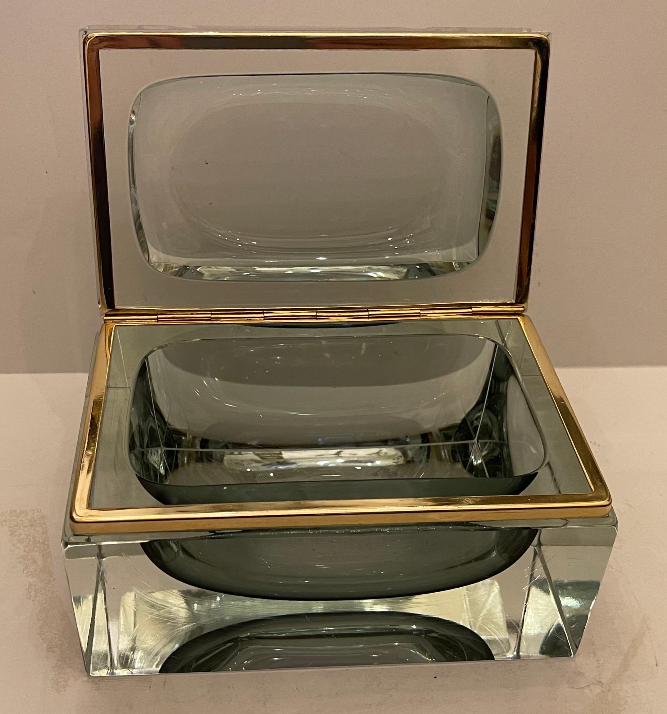Wonderful Mid-Century Modern Bavaria Toso Crystal Glass Ormolu Bronze Large Box 1