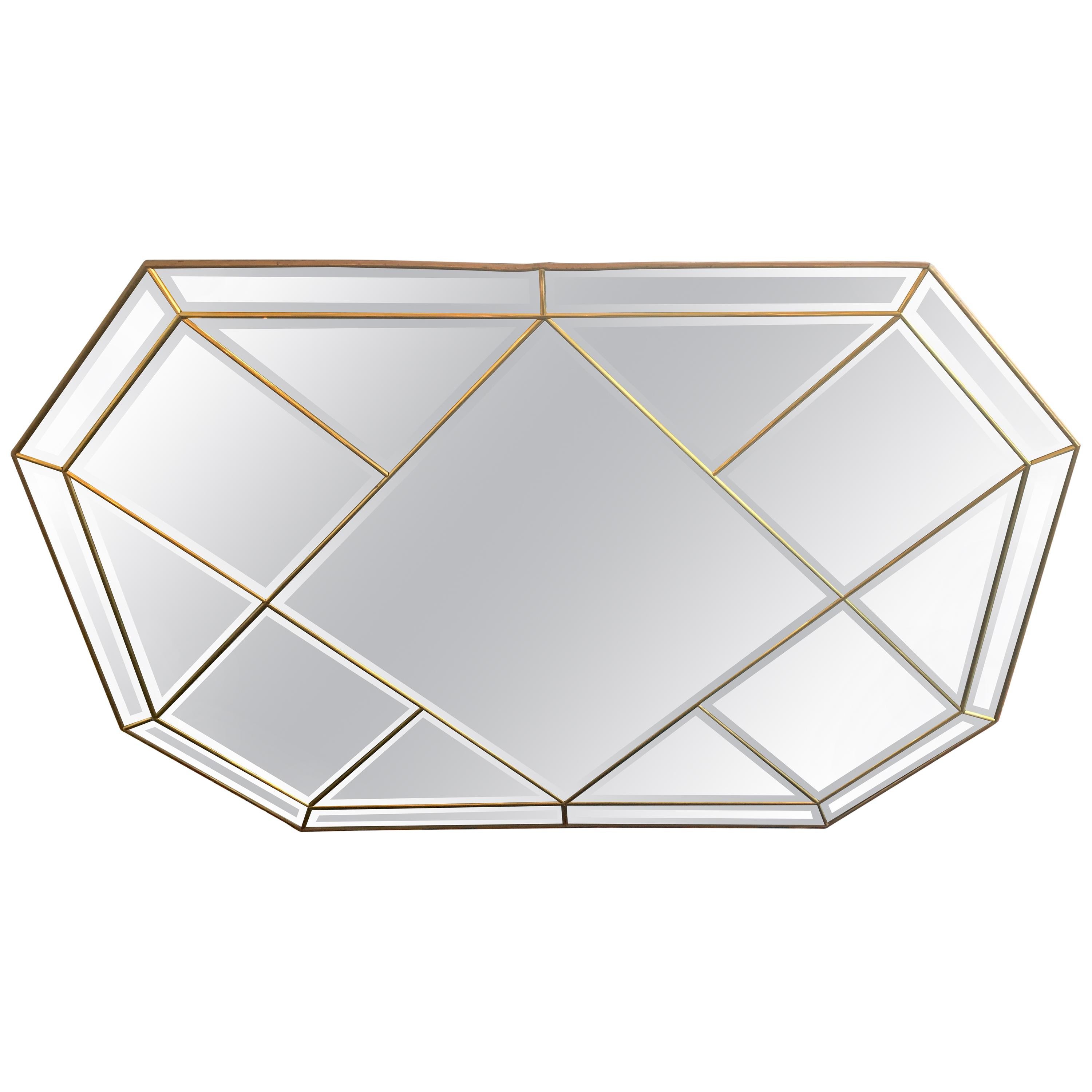 Wonderful Mid-Century Modern Brass and Beveled Panel Mirror Karl Springer