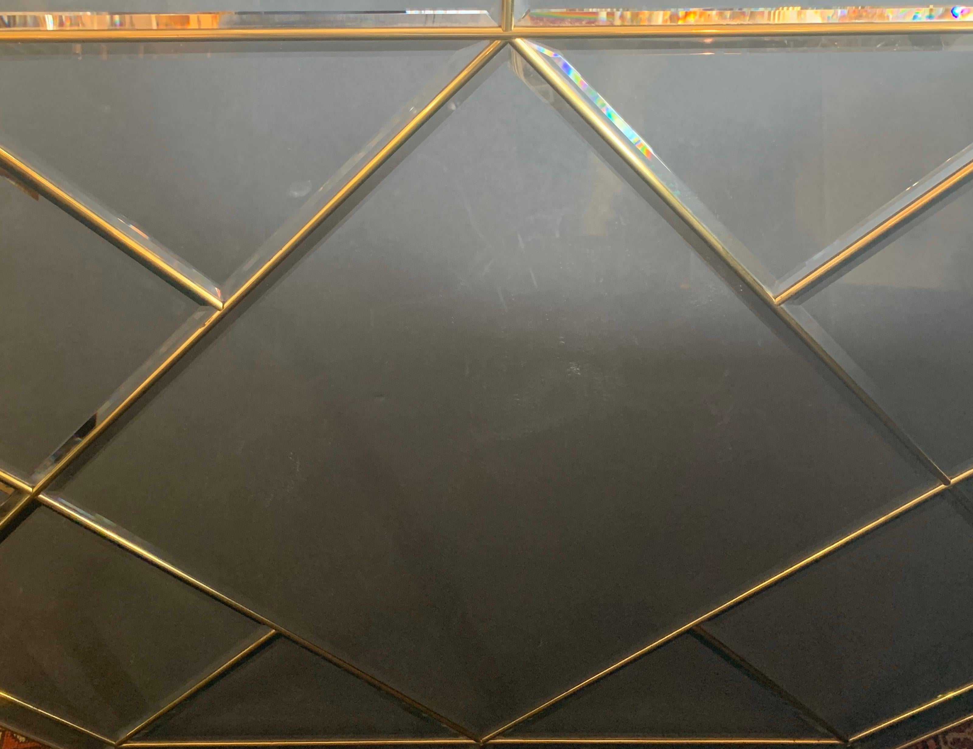 Wonderful Mid-Century Modern Brass and Beveled Panel Mirror Karl Springer In Good Condition For Sale In Roslyn, NY